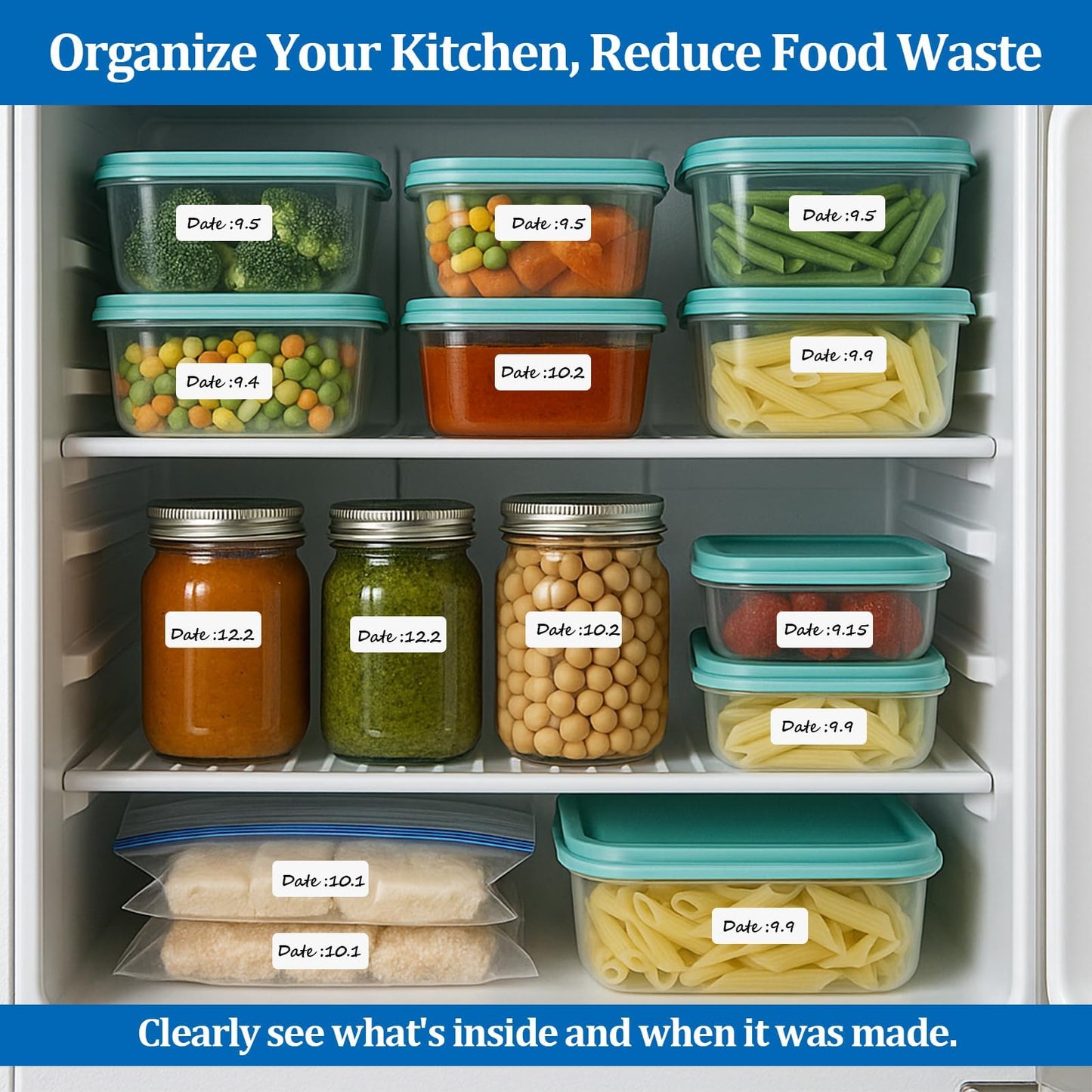 1000 Pack Blank Removable Freezer Labels Food Labels for Containers, Pantry Organization Waterproof, Write-On Freezer Labels for Kitchen, Restaurant & Grocery （1 * 2 Inch）