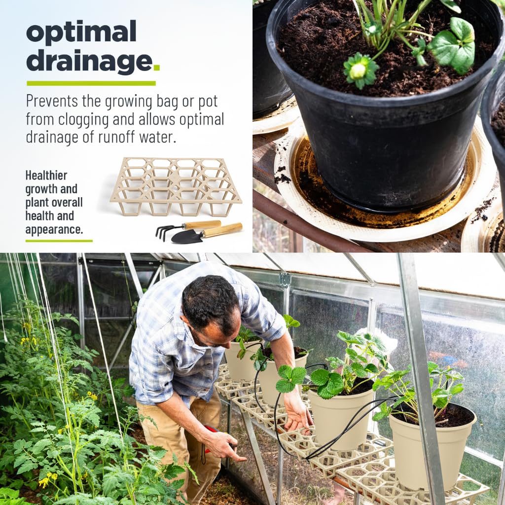 Cannrise Plant Riser – Modular Pot Spacer for Grow Bags, Planters & Containers – UV Resistant Drainage Tray for Airflow, Root Health & Cleaner Surfaces (Standard White, 7 Pack)