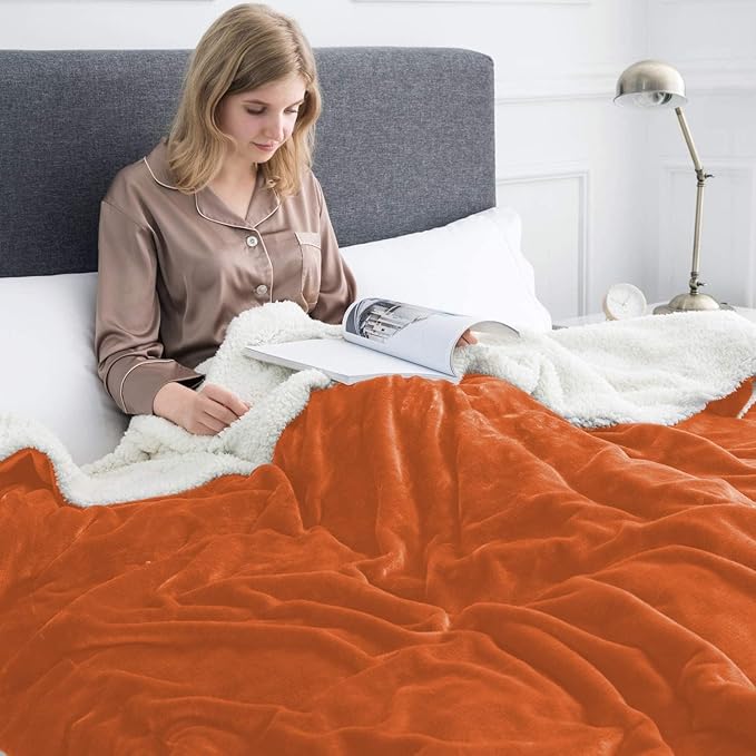 IR Imperial Rooms Rust Sherpa Fleece Throw Blanket for Bed - Wholesale Bulk Pack of 16 Sherpa Blankets - Soft Fluffy Throw Blankets for Hotels, Guest Bedroom, 50x60 Inches