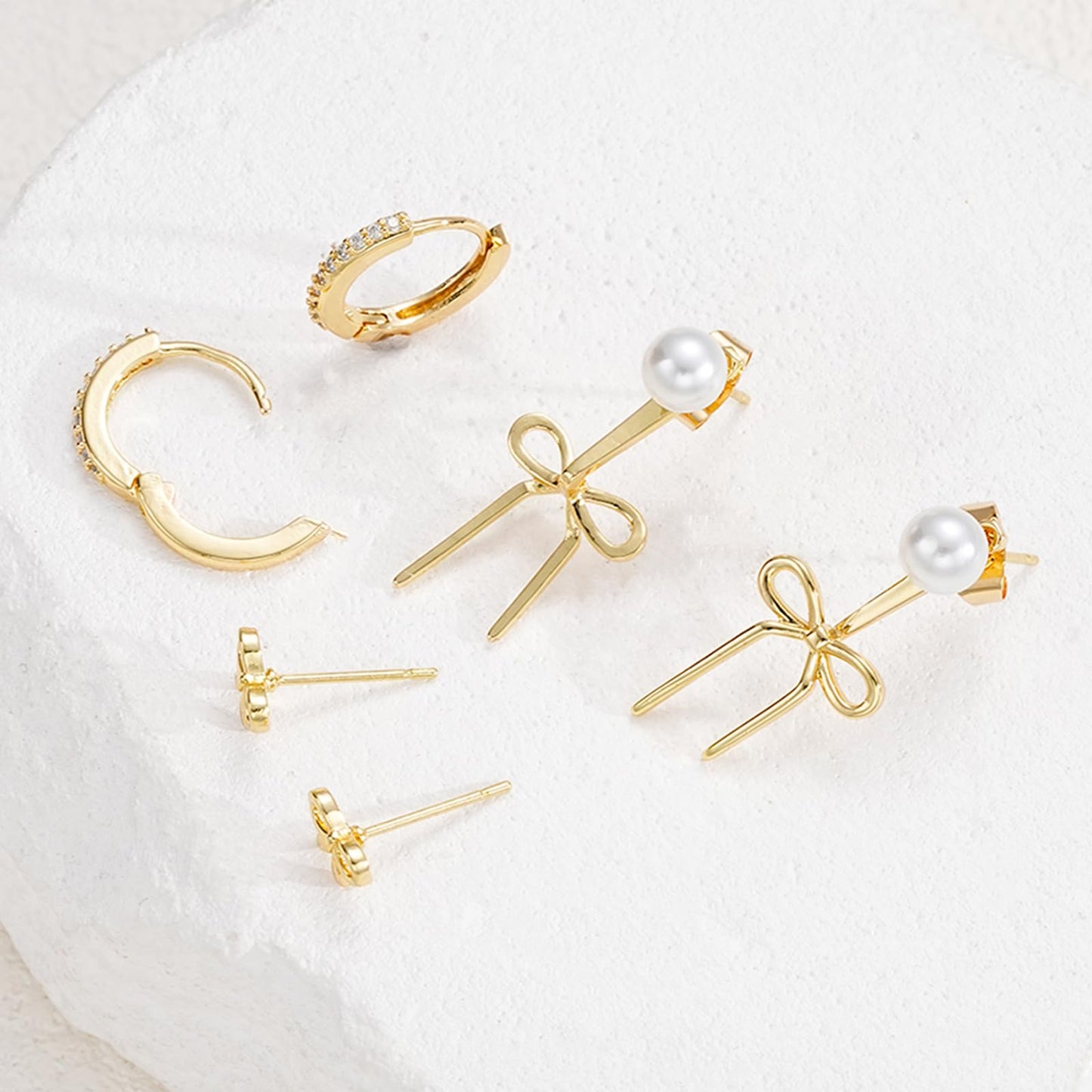 Gold Stud Earrings for Women, 6 Pairs 14K Hypoallergenic Cartilage Earrings for Multiple Piercing, Dainty Small Stackable Gold Hoop Earrings Set (Rose Gold)