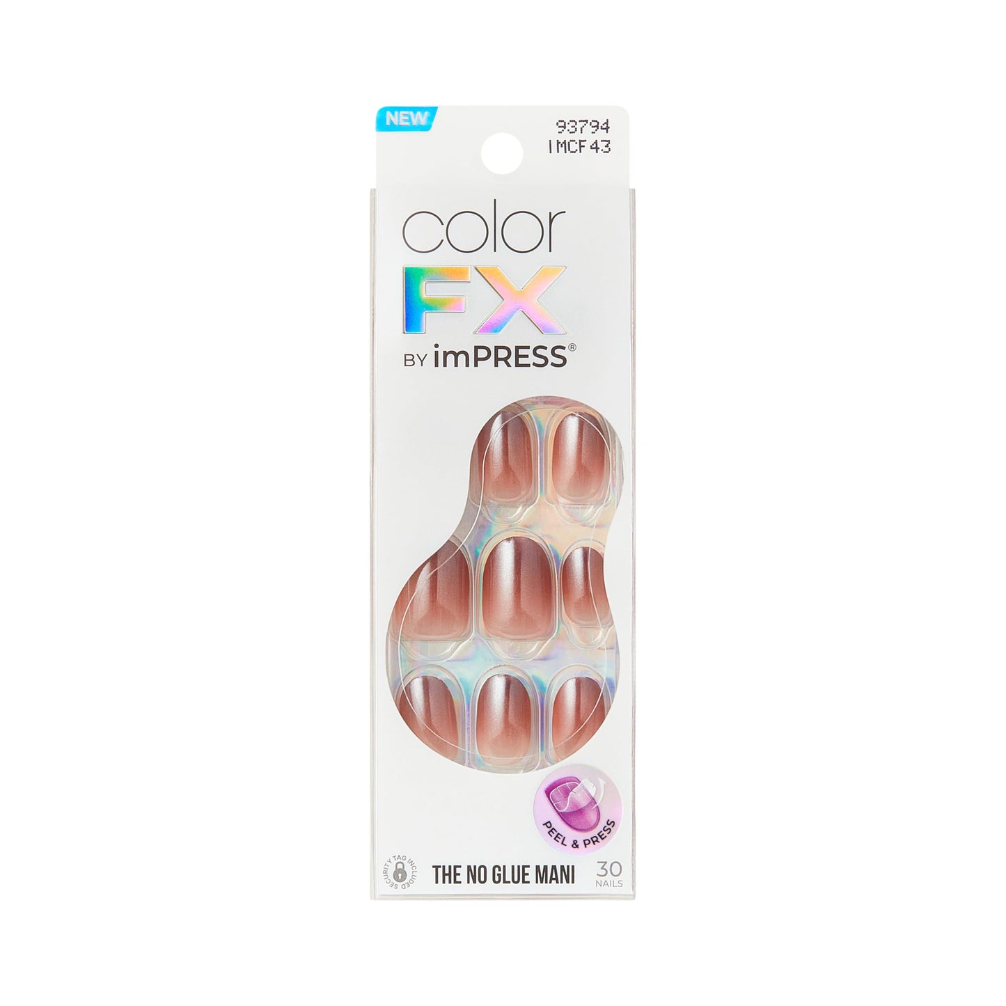 Kiss Impress No Glue Mani Press On Nails, ColorFX, 'Blissful Radiance', Brown, Short Size, Oval Shape, Includes 30 Nails, Prep Pad, Instructions Sheet, 1 Manicure Stick, 1 Mini File