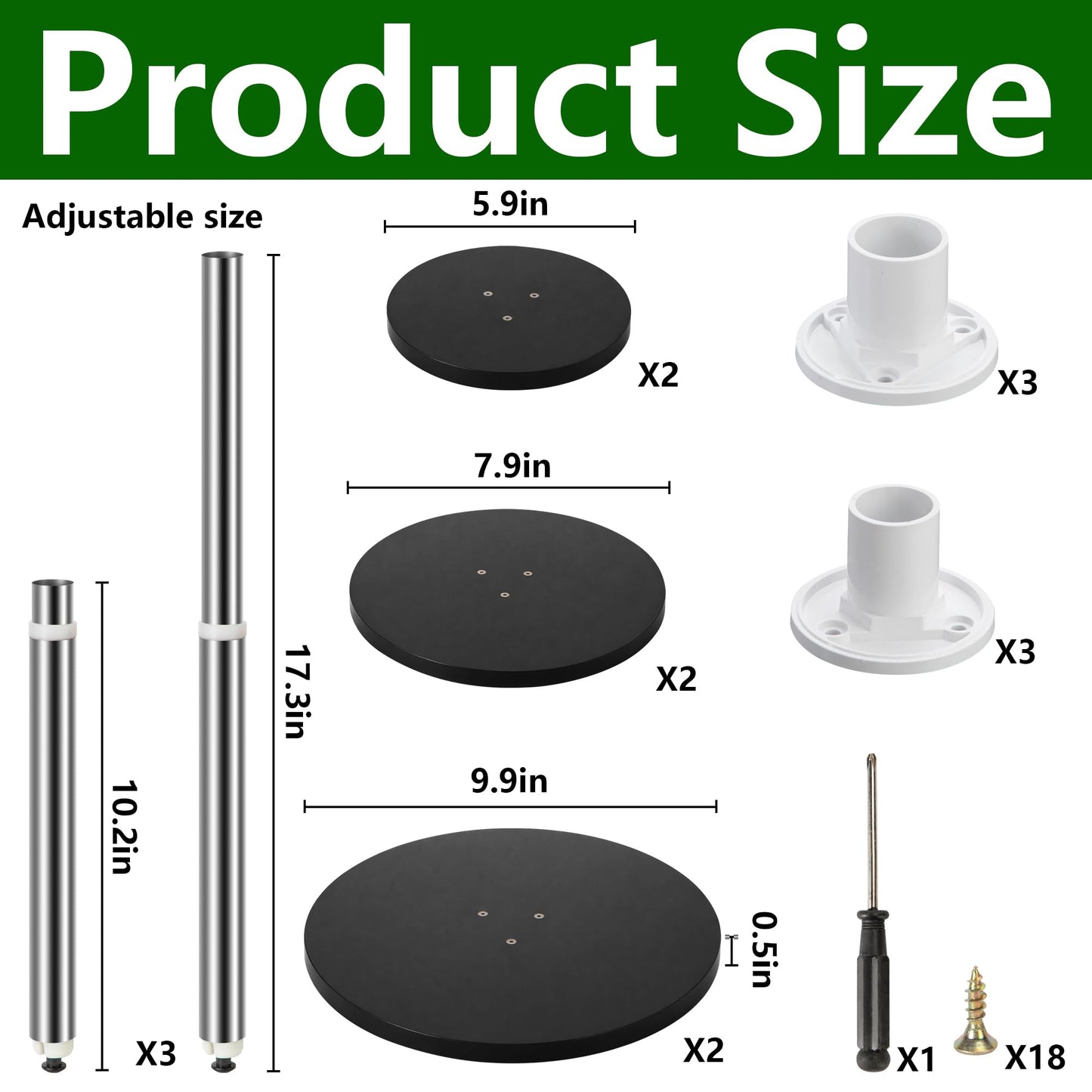 DECOHS 3 Set Adjustable Height Planter Inserts, 10.2-17.3" Rise Stainless Steel Plant Risers for Inside Pot, Planter Fillers Plant Lift Inserts for Large Pots Tall Taper Planters 6" 8" 10" Base or Top