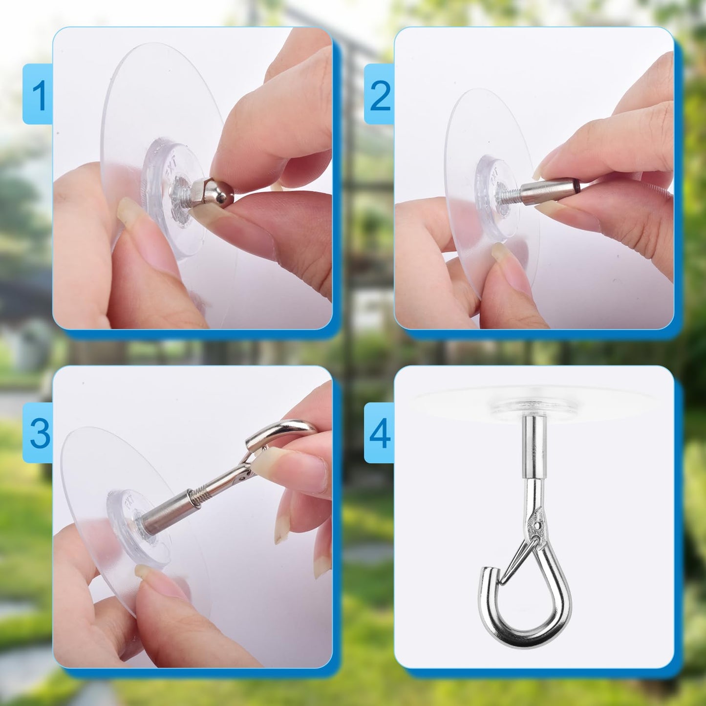 Sankoly 12 Pcs Self Adhesive Ceiling Hooks No Drilling Ceiling Hooks Stainless Steel Eye Hooks for Hanging Small Plants Wind Chimes, Secure/Enclosed Design, Easy to Open