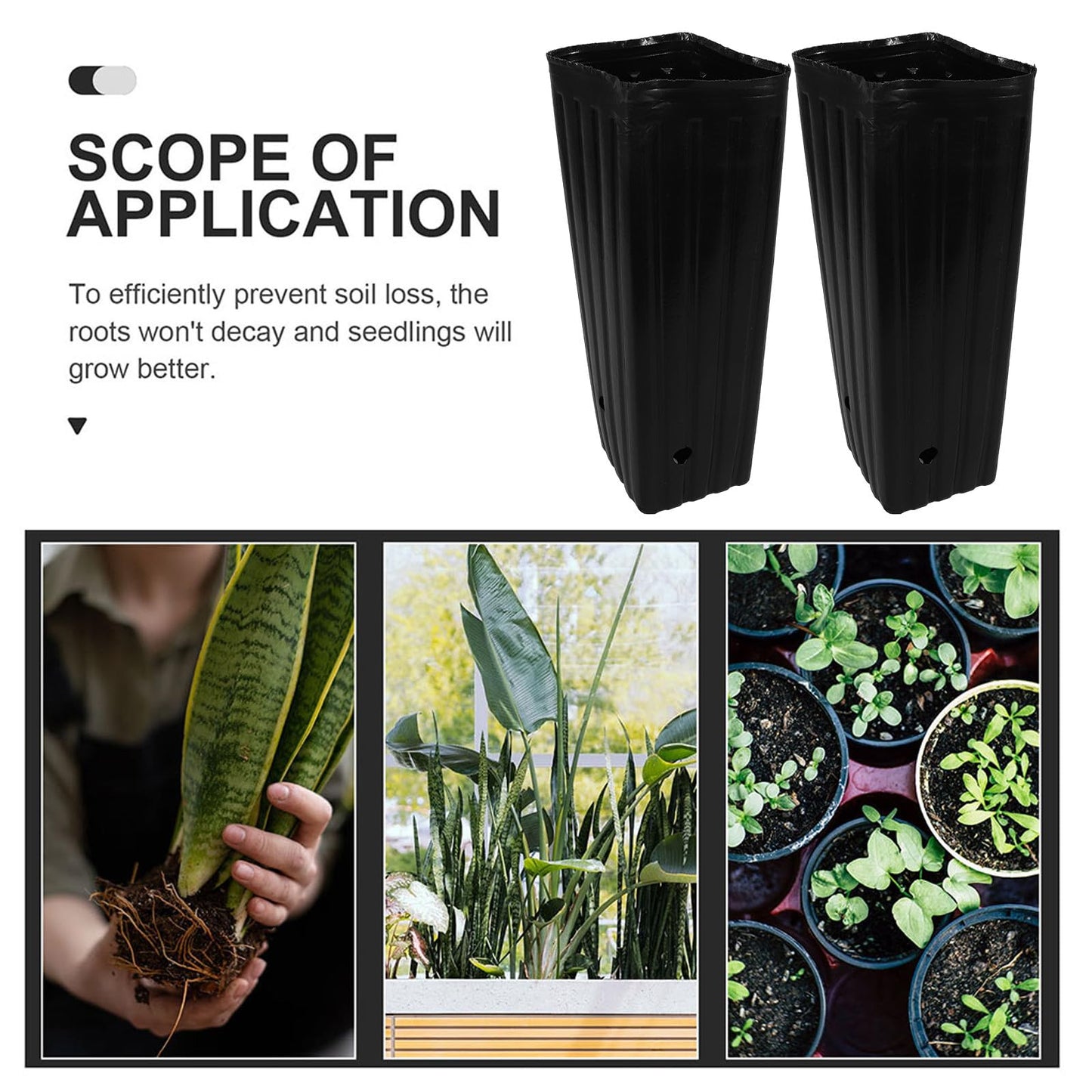 Sewroro 30 Pcs Plant Grow Bags Plastic Thickened Nursery Seedling Bags Gardening Planting Containers for Trees and Flowers