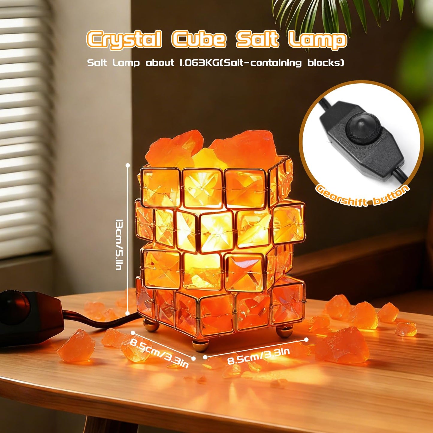 Natural Himalayan Pink Salt Lamp, Dimmable Single Lighting, Plug-in Powered, Crystal Salt Rock Lamp,Glow Night Light for Bedroom Office, UL & ETL Certified Cord (Crystal Cylinder)