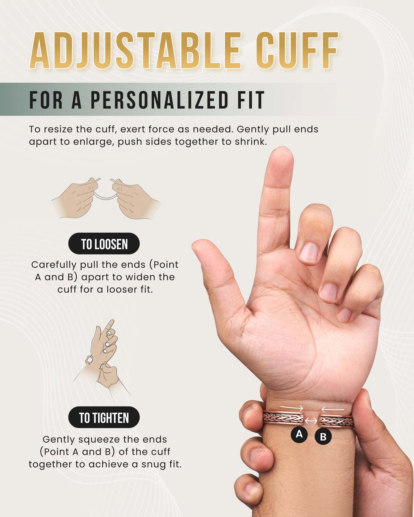MagnetRX® Copper Magnetic Bracelets – Effective Pure Copper Bracelet for Men and Women – Copper Cuff Adjustable Magnetic Bracelet Bangles (Woven Inlay)