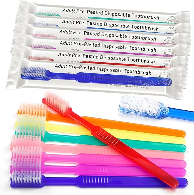 100 Pcs Disposable Pre-Pasted Toothbrushes Individually Wrapped Pre Pasted Toothbrush | Single Use Waterless Tooth Brush for Hotel, Camping, Homeless Gift