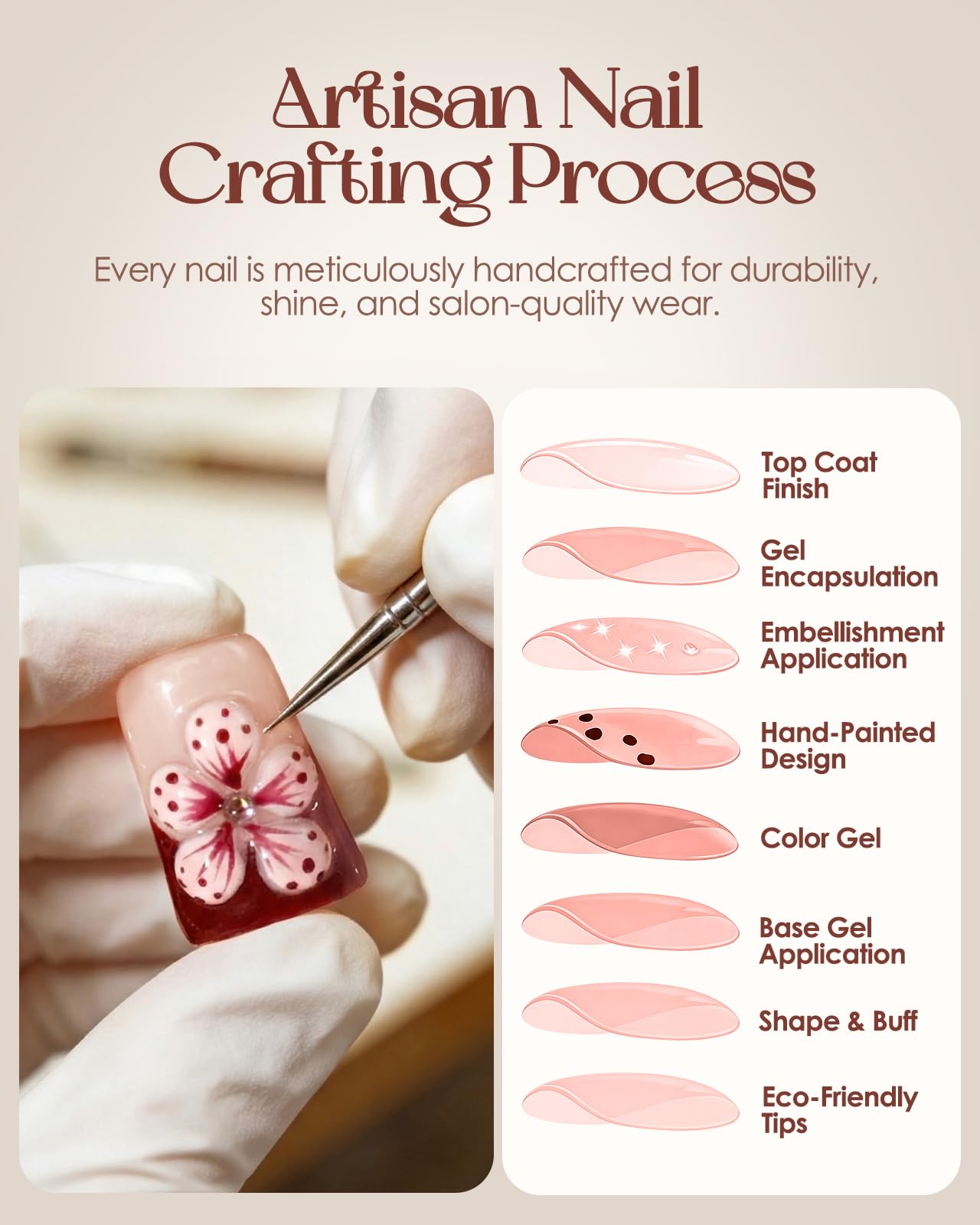 Buleens Handmade Press on Nails Acrylic Duck Nails-10pcs Short Elegant Burgundy Floral Gold 3D Fake Nails Kits with Glue