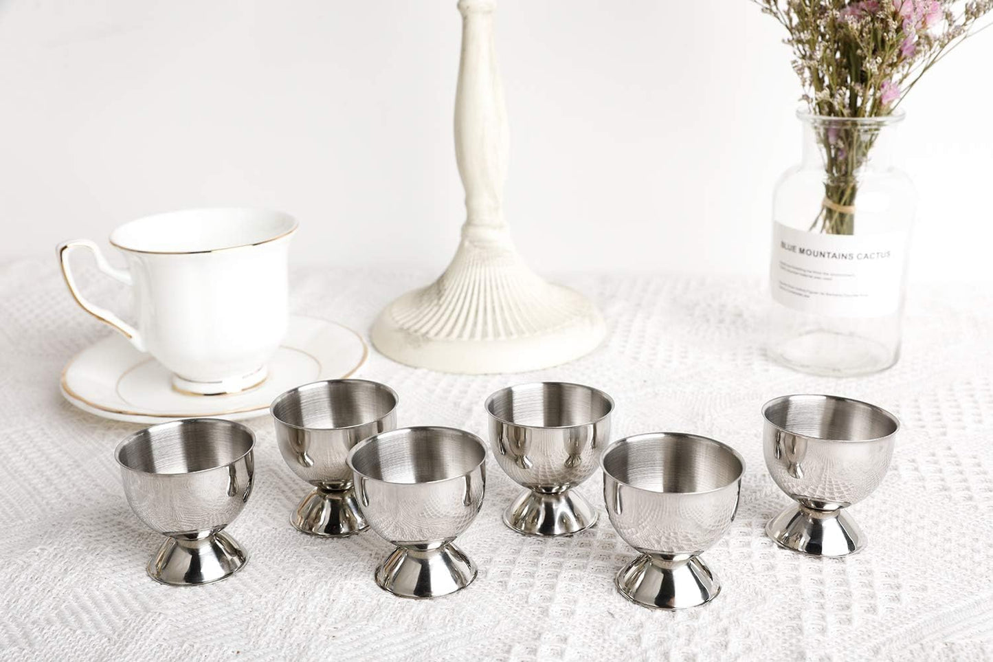 Egg Cup Holder Set for Soft Boiled Eggs Include 6 Stainless Steel Egg Tray Kitchen Tool
