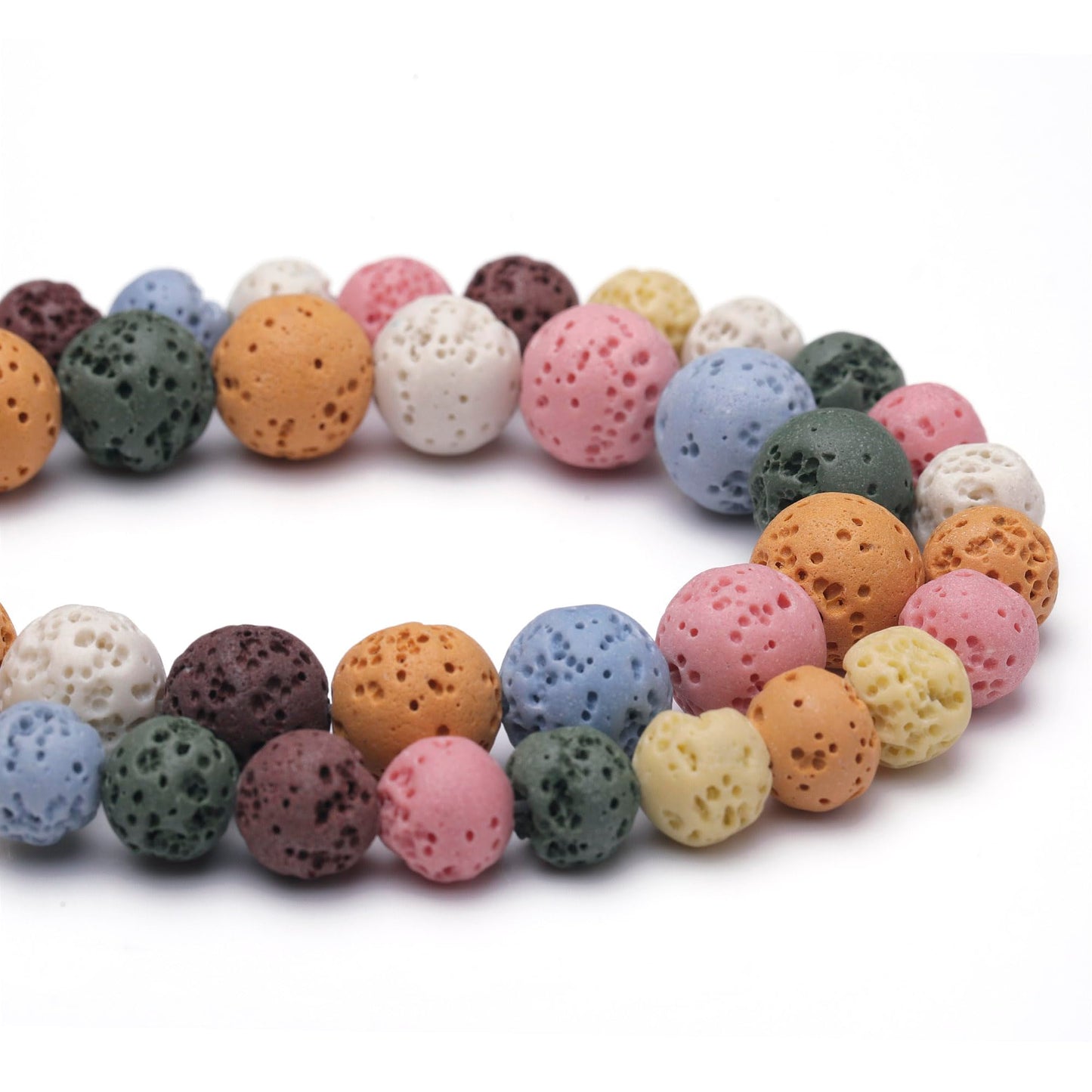 Chicager Natural Stone Beads for Jewelry Making,8mm Colorful Lava Polished Smooth Round Gemstone Beads for Bracelet Necklace 15 Inch