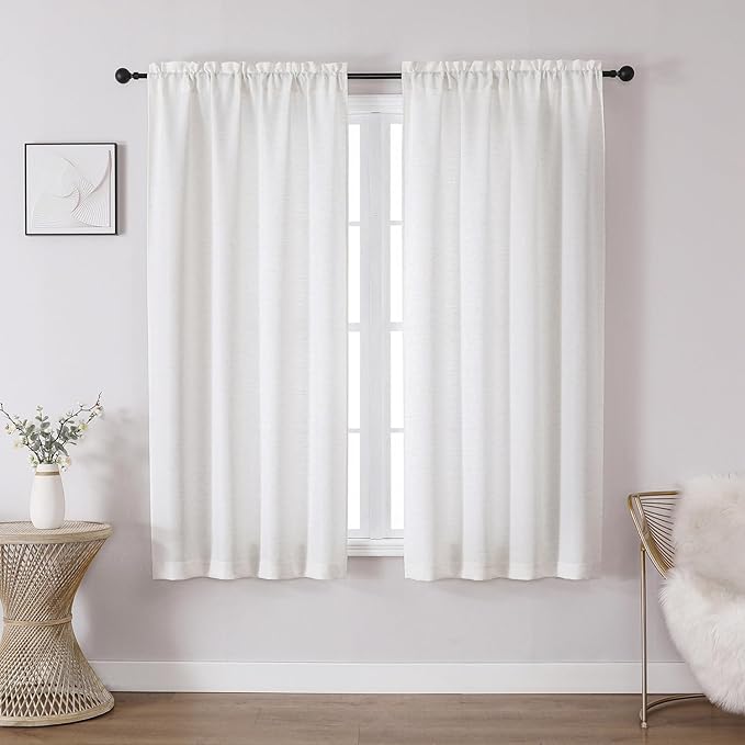 Chyhomenyc Bennet Linen Curtains 63 Inch Length 2 Panels, Faux Linen Textured Burlap Light Filtering Soft Rod Pocket Window Treatment Drapes for Living Room Bedroom, 40Wx63L Inch, Set of 2, Natural