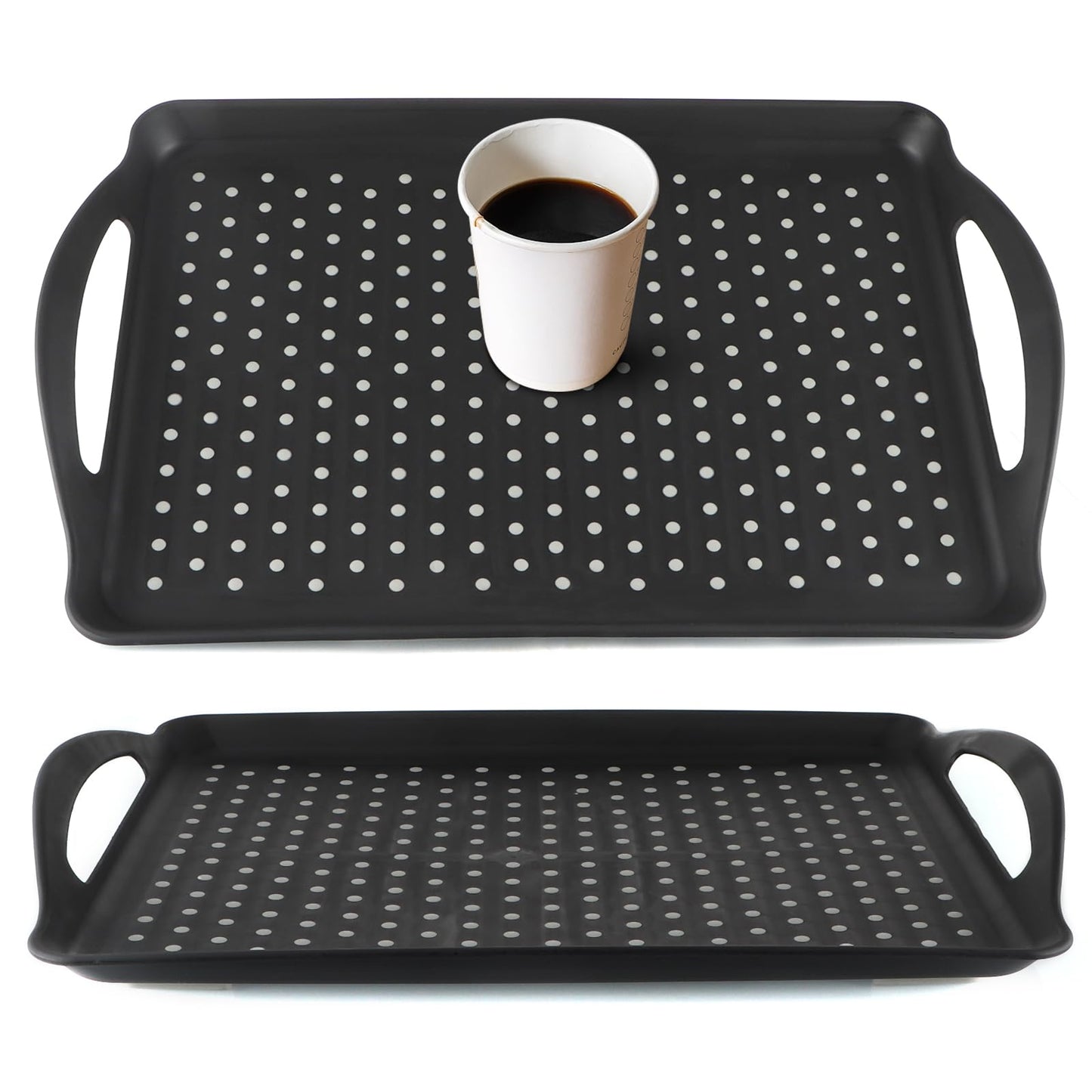 MDLUU Non-Slip Serving Tray with Handles, Food Serving Platter, Set of 2, Black