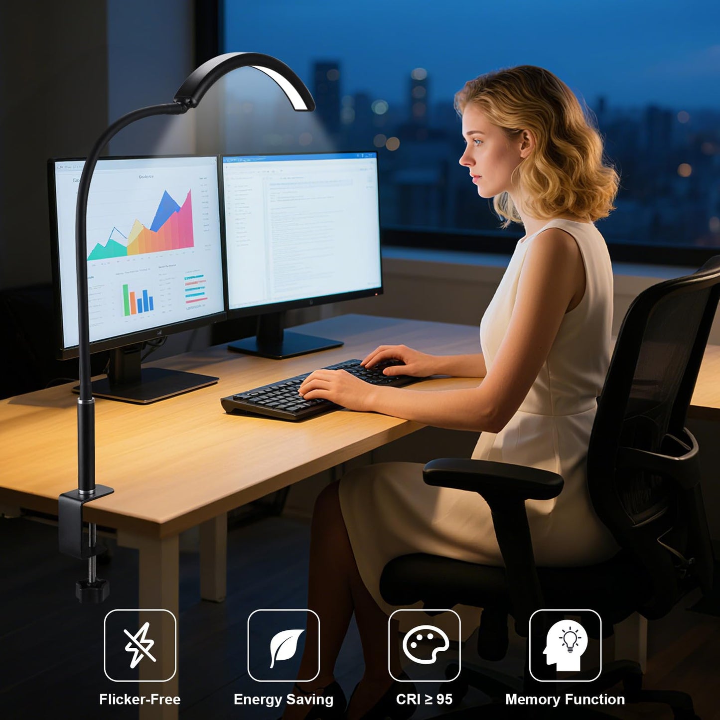ZEKAHOV Professional Half Moon LED Desk Light for Nail Techs & Artists – Flexible Gooseneck Lamp with Clamp, 3 Color Modes & 5 Brightness Levels for Manicure, Tattoo, Beauty Work