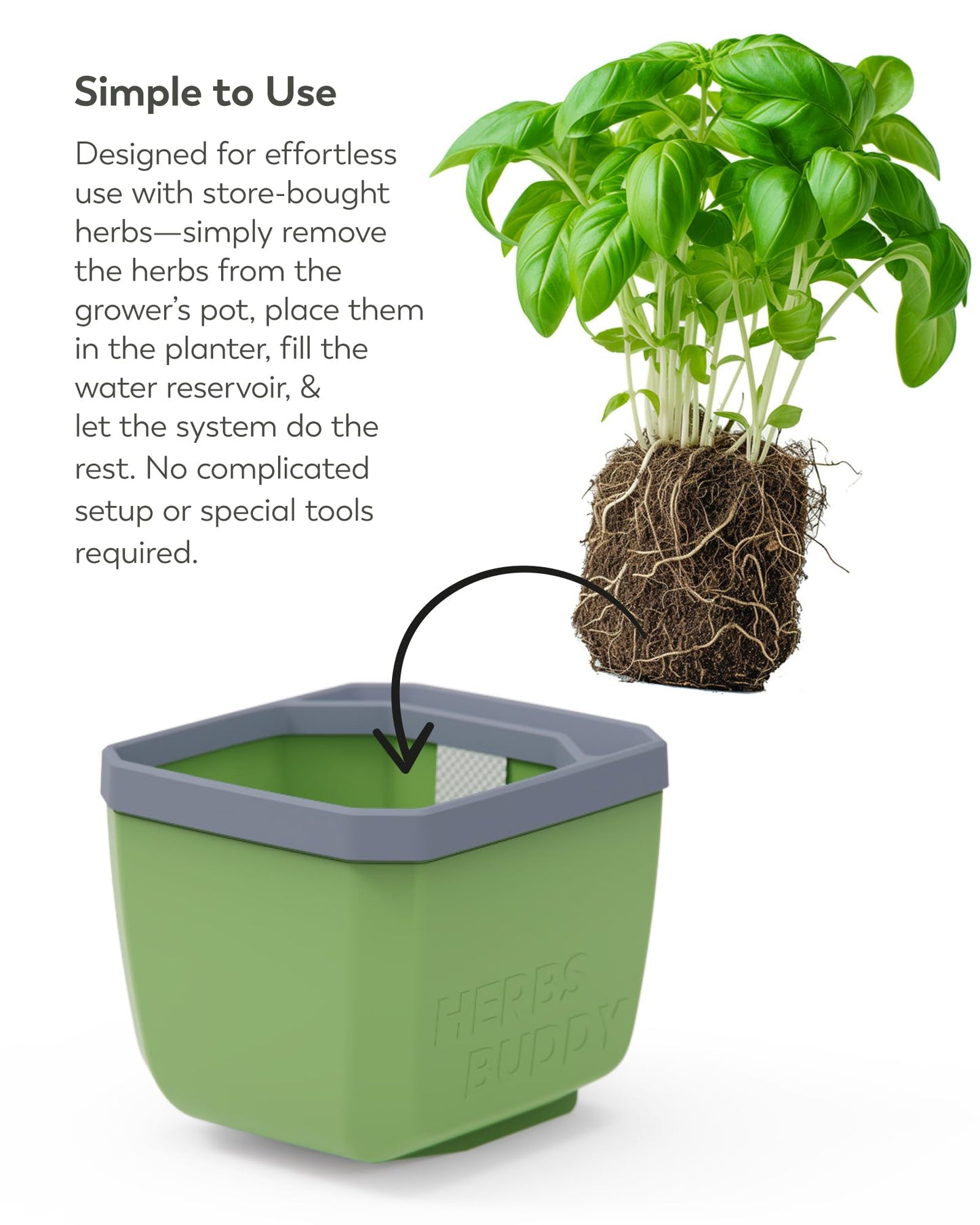 BUZZY Seeds Herb Buddy Self-Watering Herb Planter with Water Level Indicator – Indoor Kitchen & Windowsill Planter (Grey)
