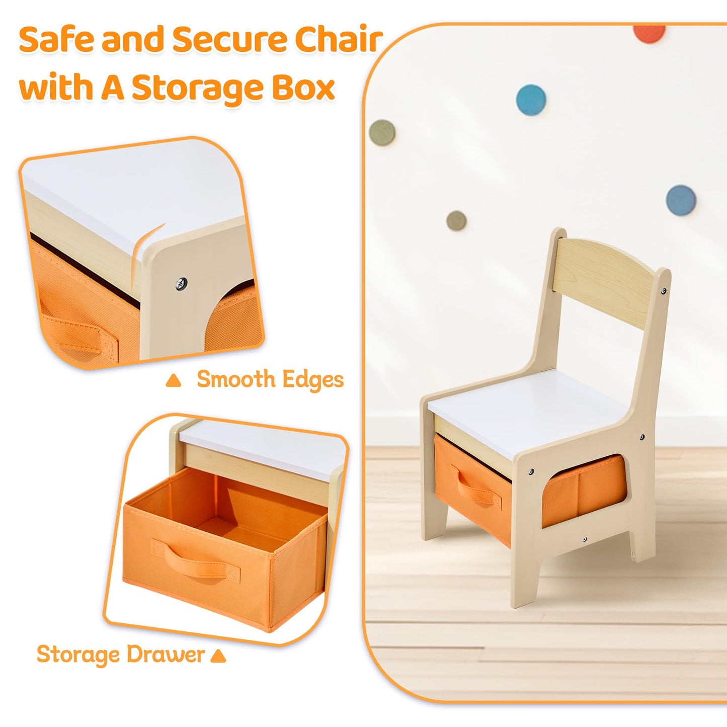CuFun Kids Table and Chairs Set, 4 in 1 Wooden Kids Table with Reversible Tabletop, Children Activity Table with Removable Tabletop Storage, Toddler Table and Chair Set for Home, Nursery, Playroom