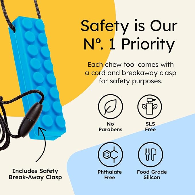 Gafly BPA Free (3 Pack) Chew Necklaces for Sensory Kids Integration with Autism and ADHD - Large Chewy Necklace Sensory for Oral Motor, Simulation & Biting Needs - Durable Food Grade Chewing Necklace