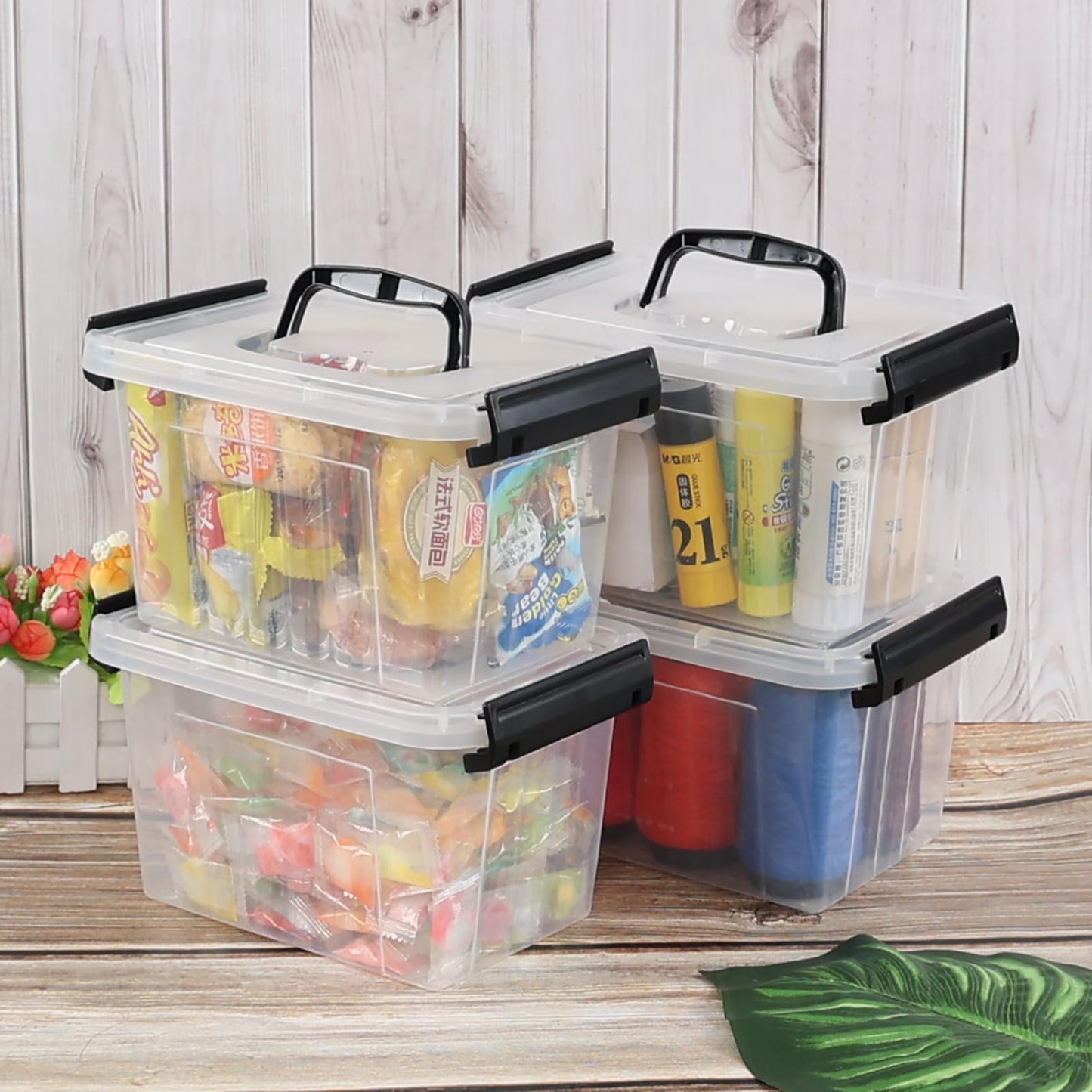 Anbers 3 Quart Small Clear Storage Box with Lid, Set of 6