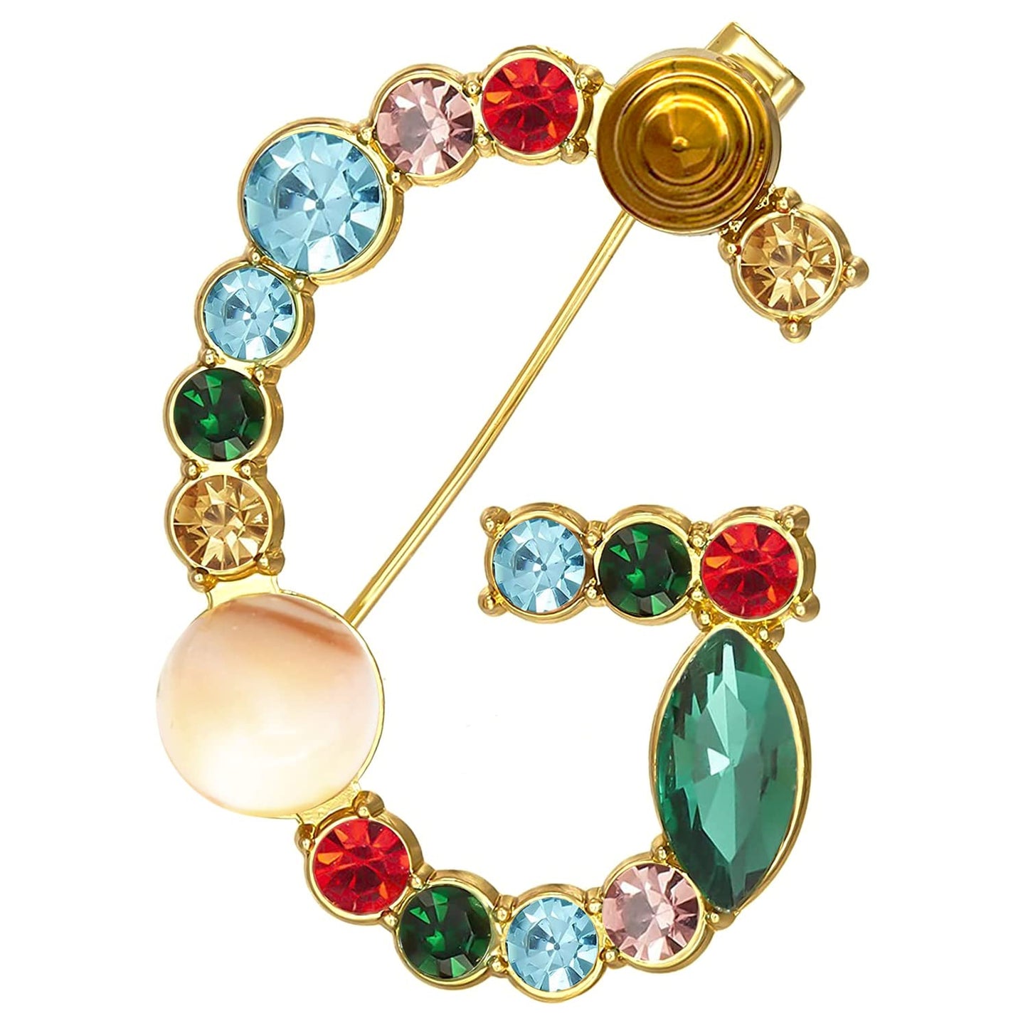 XGALBLA Letters G Plated Metal Stone Clear Colorful Crystal Lapel Pin Brooches Collar(Gold Tone)