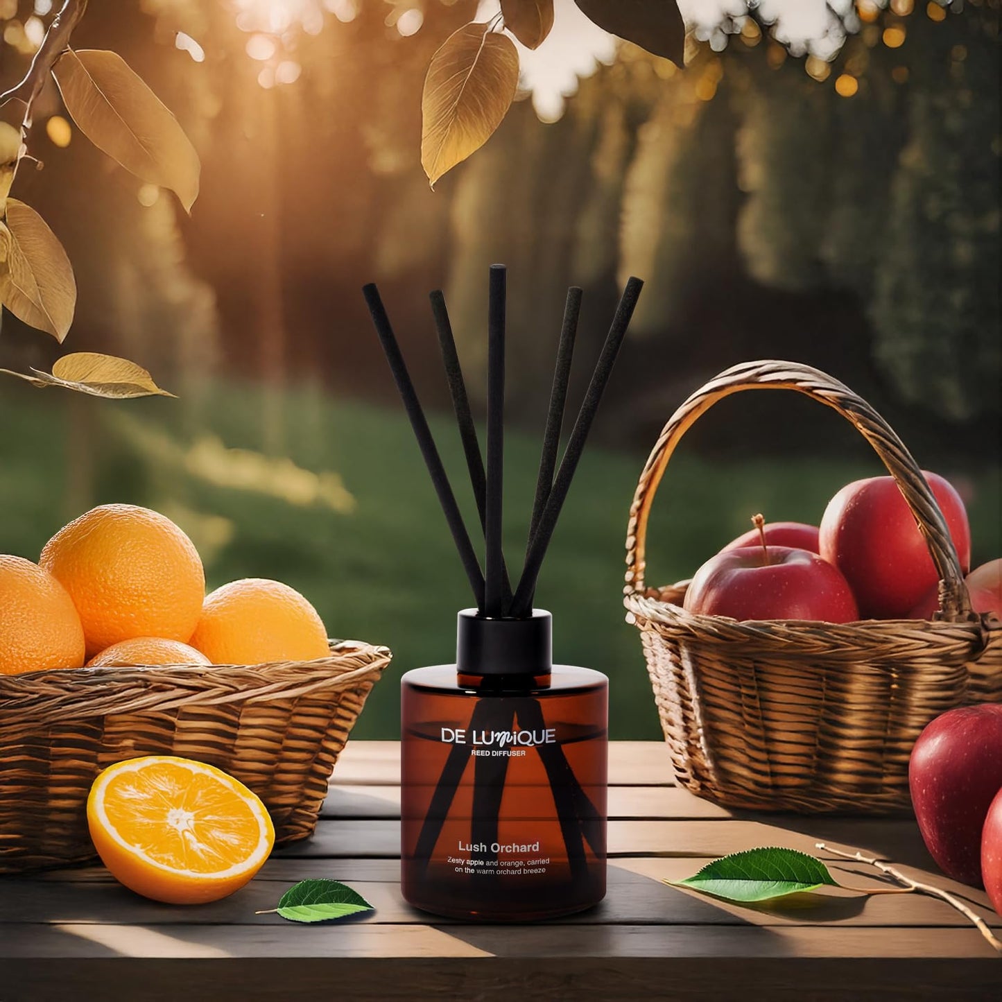 De Lumique Lush Orchard Reed Diffuser, Aromatherapy Diffuser with Essential Oils – Long-Lasting, Fruity Floral Scent for Relaxation – Reed Diffusers for Home Decor – 150ml
