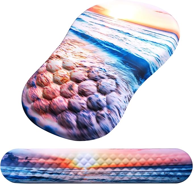 Mouse Pad Wrist Support, Laokiiy 2 in1 Keyboard Wrist Rest+ Ergonomic Mouse Pad, Non-Slip Wrist Rest for Computer Keyboard, Made Easy Typing & Relieve Wrist Pain(Sunrise Beach)