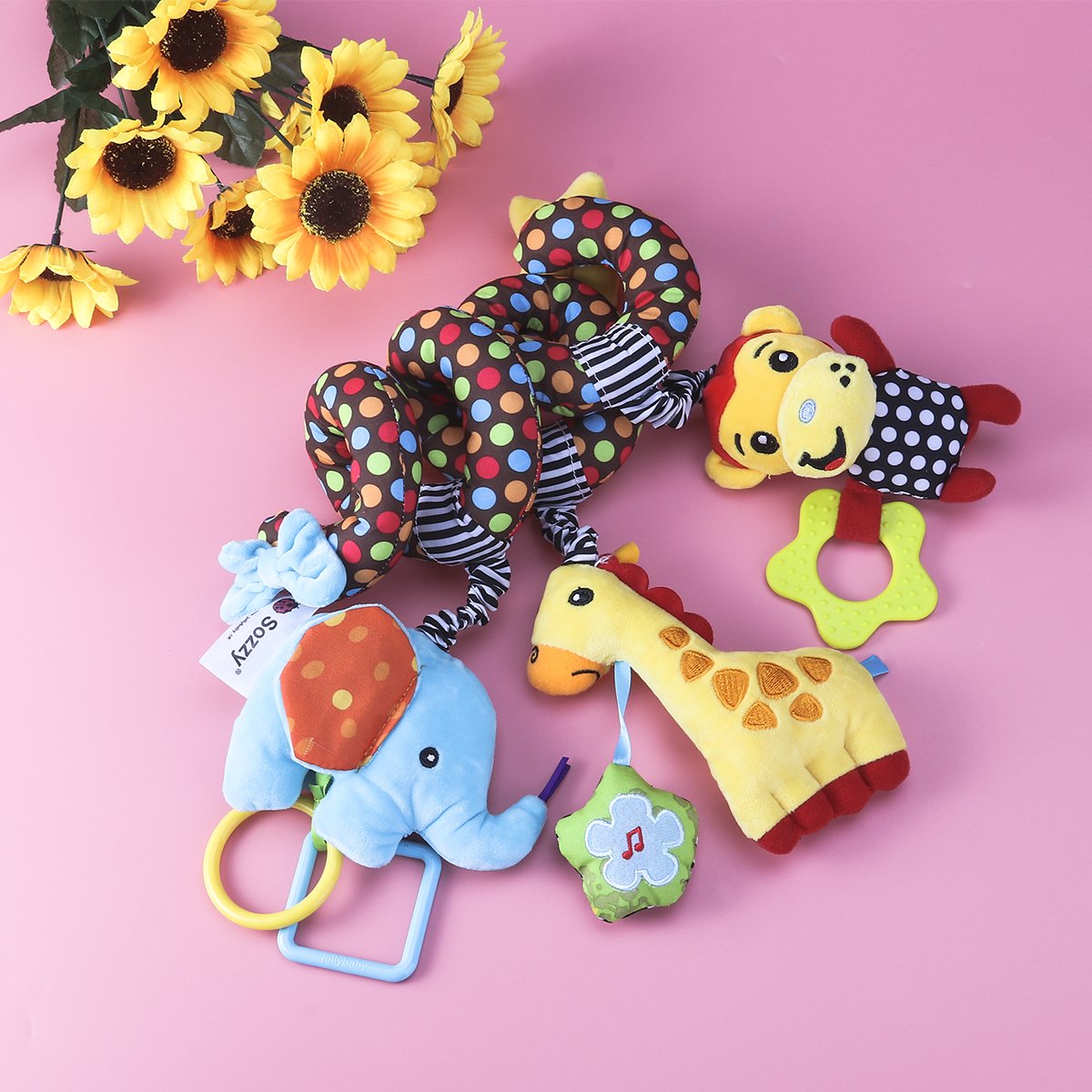 TOYMYTOY Car Seat Stroller Toy: Kid Plush Monkey Elephant Crib Hanging Rattles, Baby Spiral Carseat Bed Stroller Sensory Toy Newborn Essentials