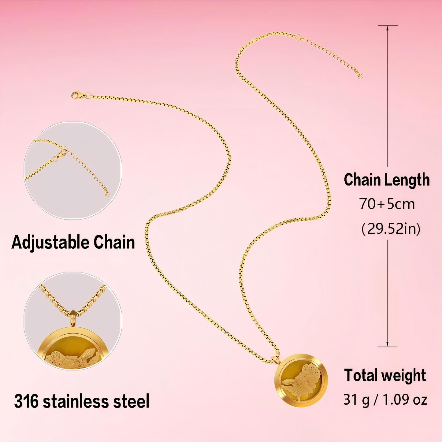 Aromatherapy Diffuser Necklace-Eagles Essential Oil Necklace,Aromatherapy Diffuser Pendant for Men and Women,Portable,Suitable for Yoga,Meditation,Travel,Stress Relief Gift(Gold 30mm)