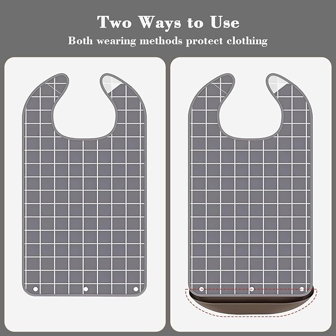 Adult Bibs, Waterproof Bib Clothing Protector with Crumb Catcher, Reusable Dining Bibs for Elderly, Men Women