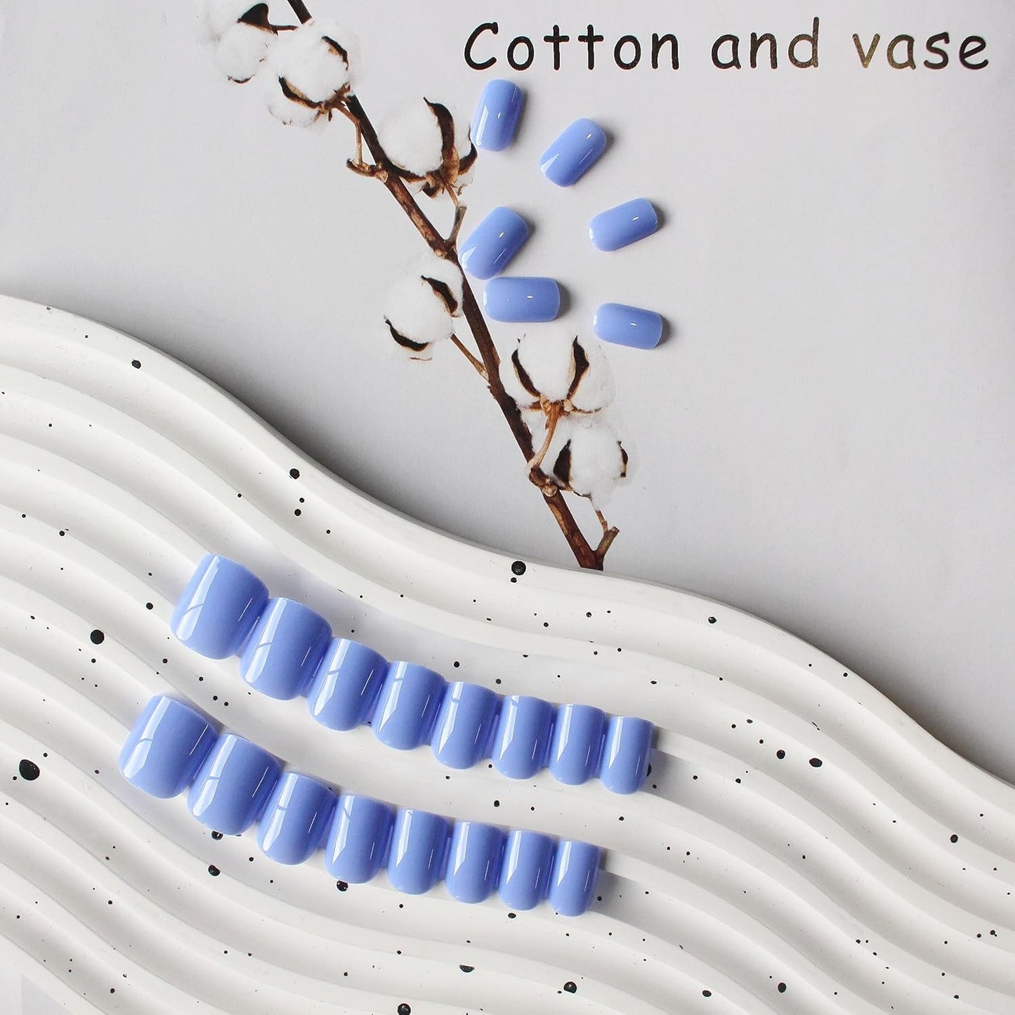 Sky Blue Press On Nails - Short Square, Soft Gel Glue On, 24pcs Reusable Acrylic Nails