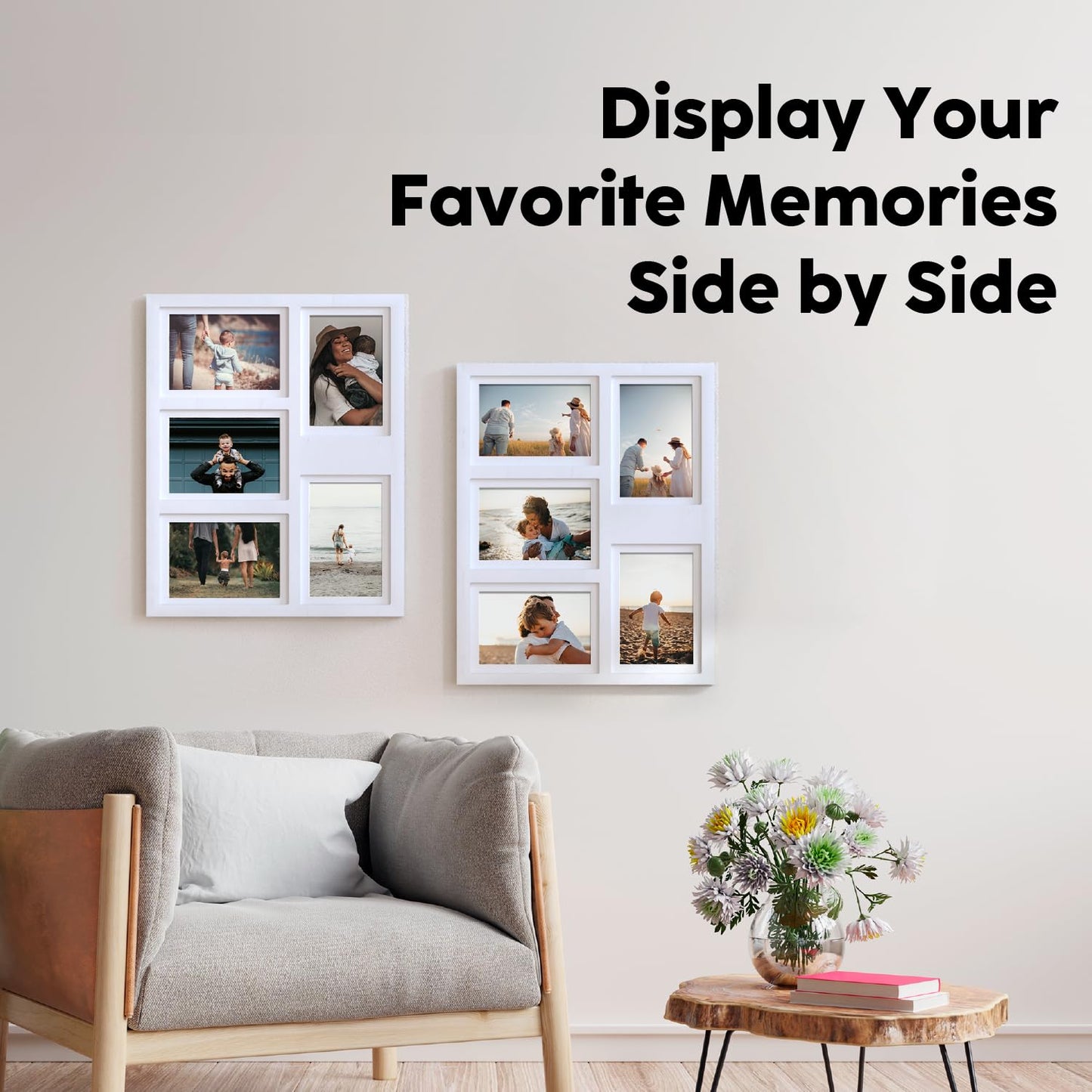 Great Lakes Memories GLM 4x6 or 5x7 Collage Picture Frames for Wall, Holds 5 Photos with Glass & Mat, 5x7 Picture Frame, Picture Frames Collage Wall Decor (Modern Black)