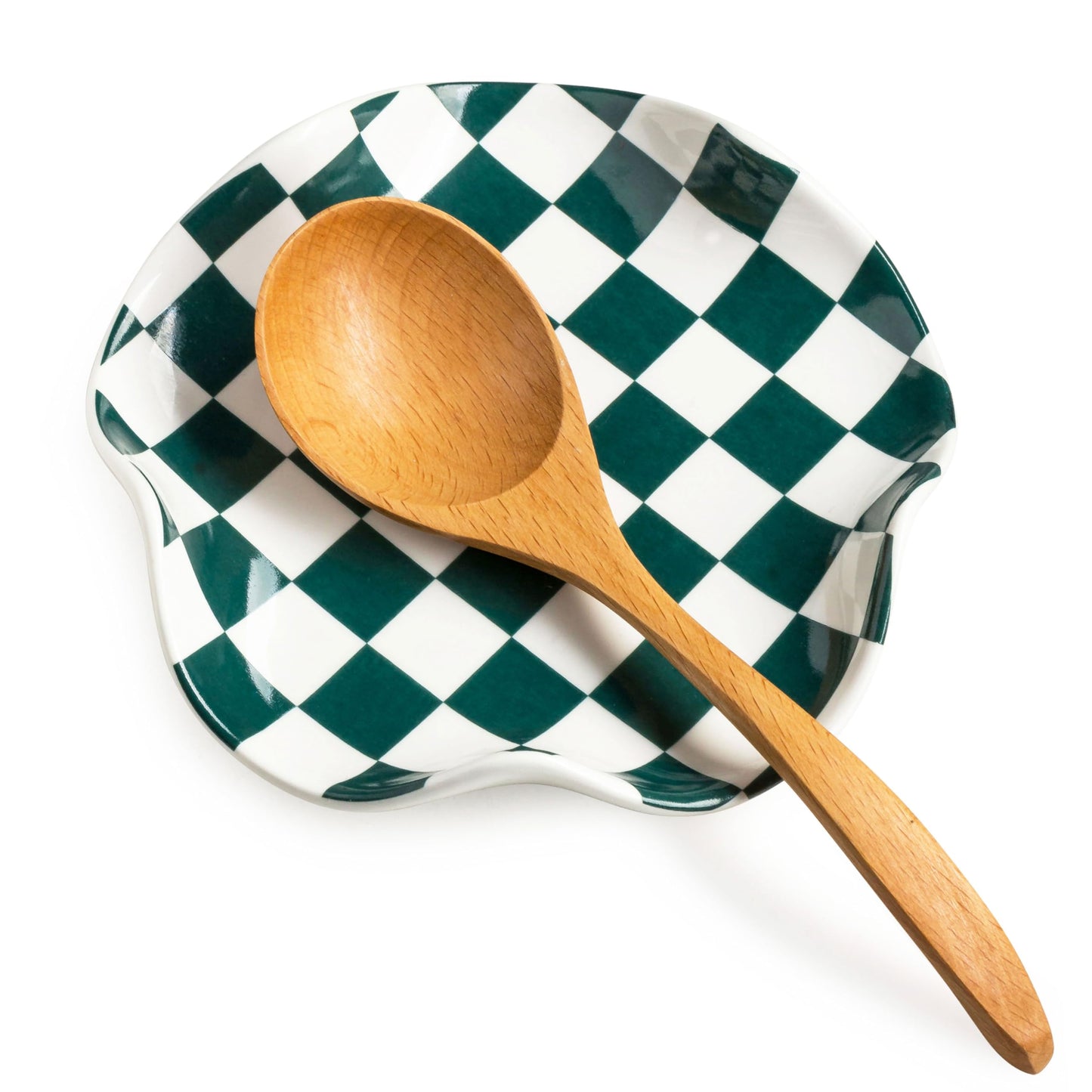 Miamolo Ceramic Spoon Rest for Stove Top, Spoon Holder for Kitchen Counter, Large Utensil Spatula Holder for Stove, Heat Resistant Cooking Spoon Rest, Checkered Kitchen Decor Gift for Housewarming