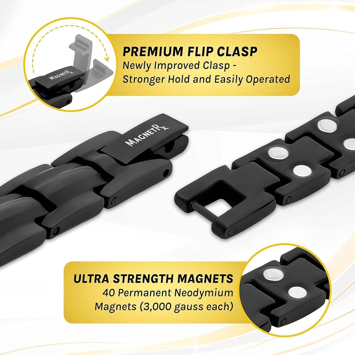 MagnetRX Women's Ultra Strength Magnetic Bracelet – Effective Titanium Magnetic Bracelets for Women – Adjustable Length with Sizing Tool for Perfect Fit (Black)