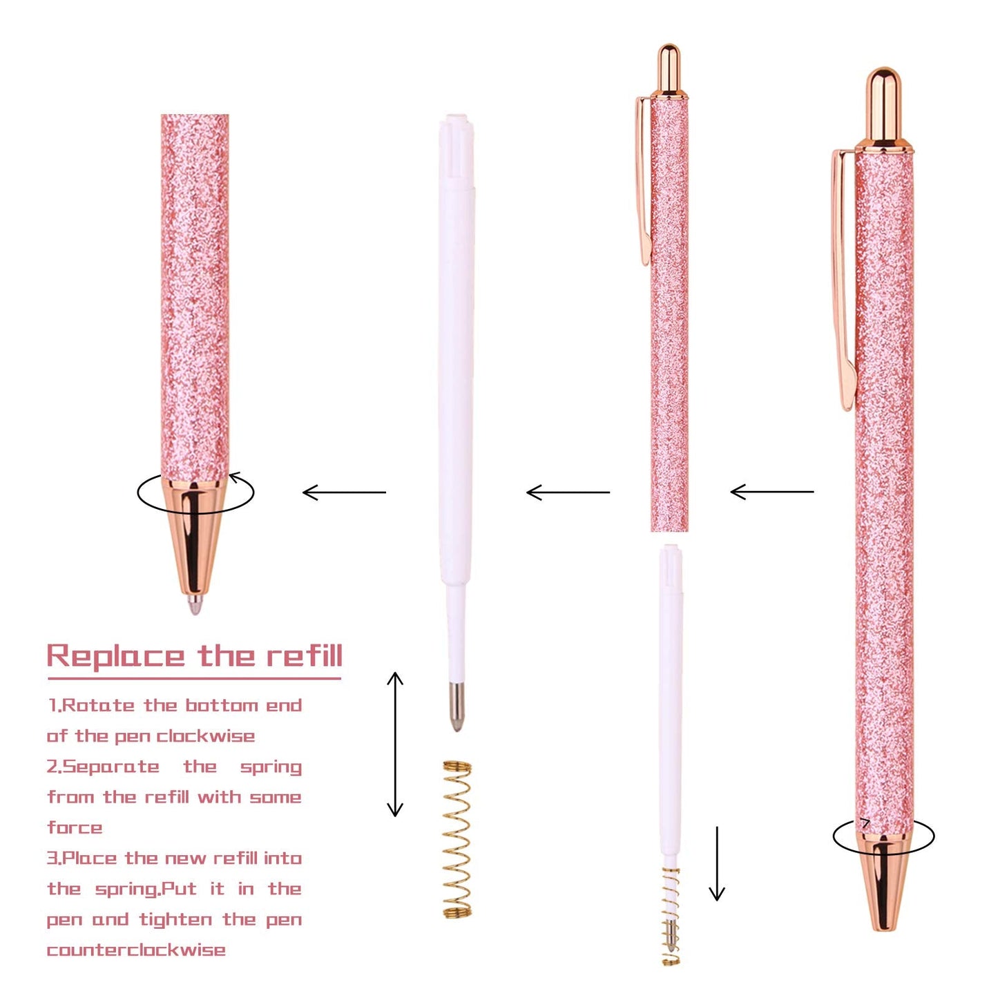 WY WENYUAN 10 Pcs Ballpoint Pens, Comfortable Writing, Metal Retractable Pretty Journaling Pens, Black Ink Medium Point 1.0 mm Gift, Cute Office Supplies for Women