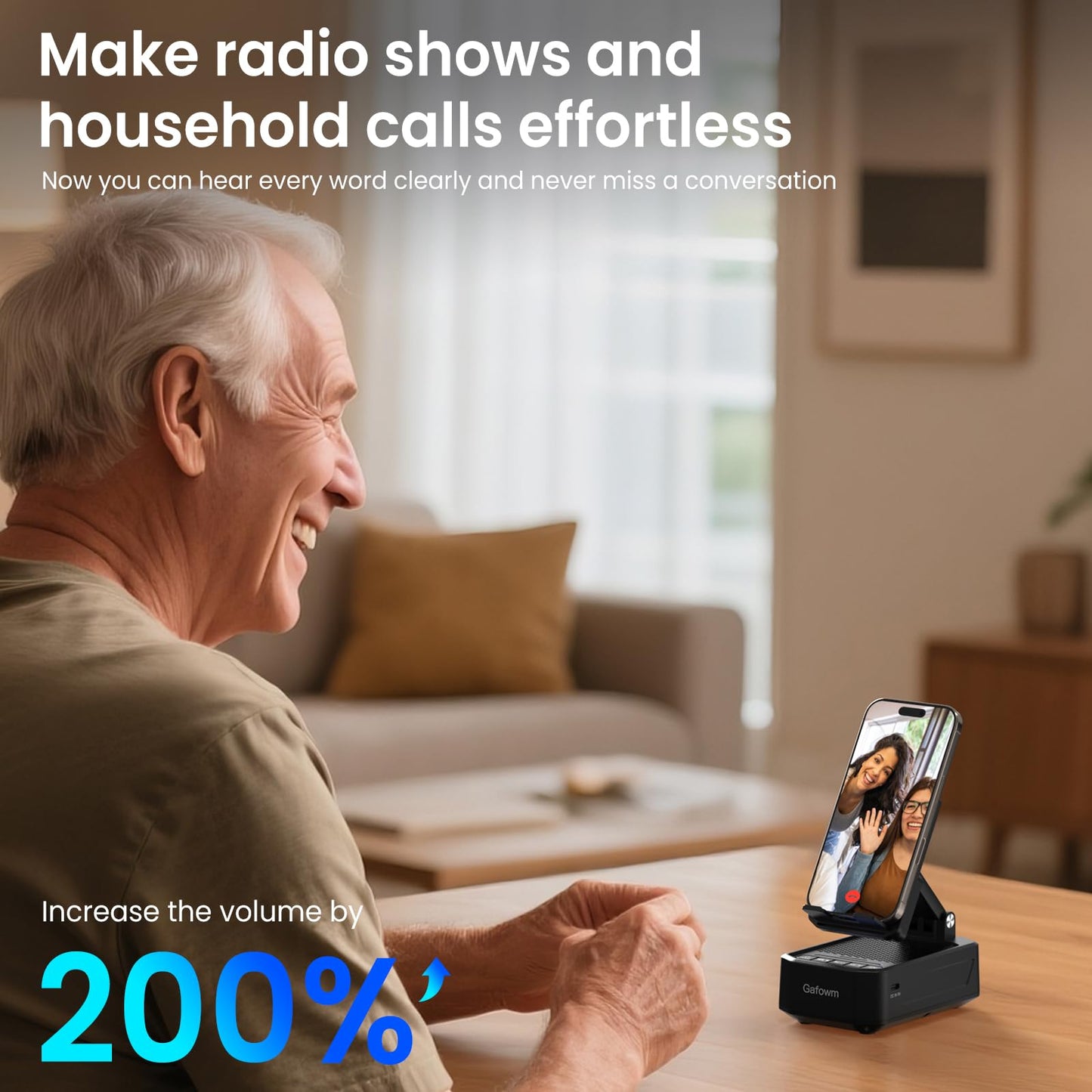 Cell Phone Stand with Instant Wireless Induction Bluetooth Speaker, No Bluetooth Pairing Needed, 1-Second Connection, HD Surround Sound, Practical Gifts for men, women, Dad, Mom, Hearing Impaired