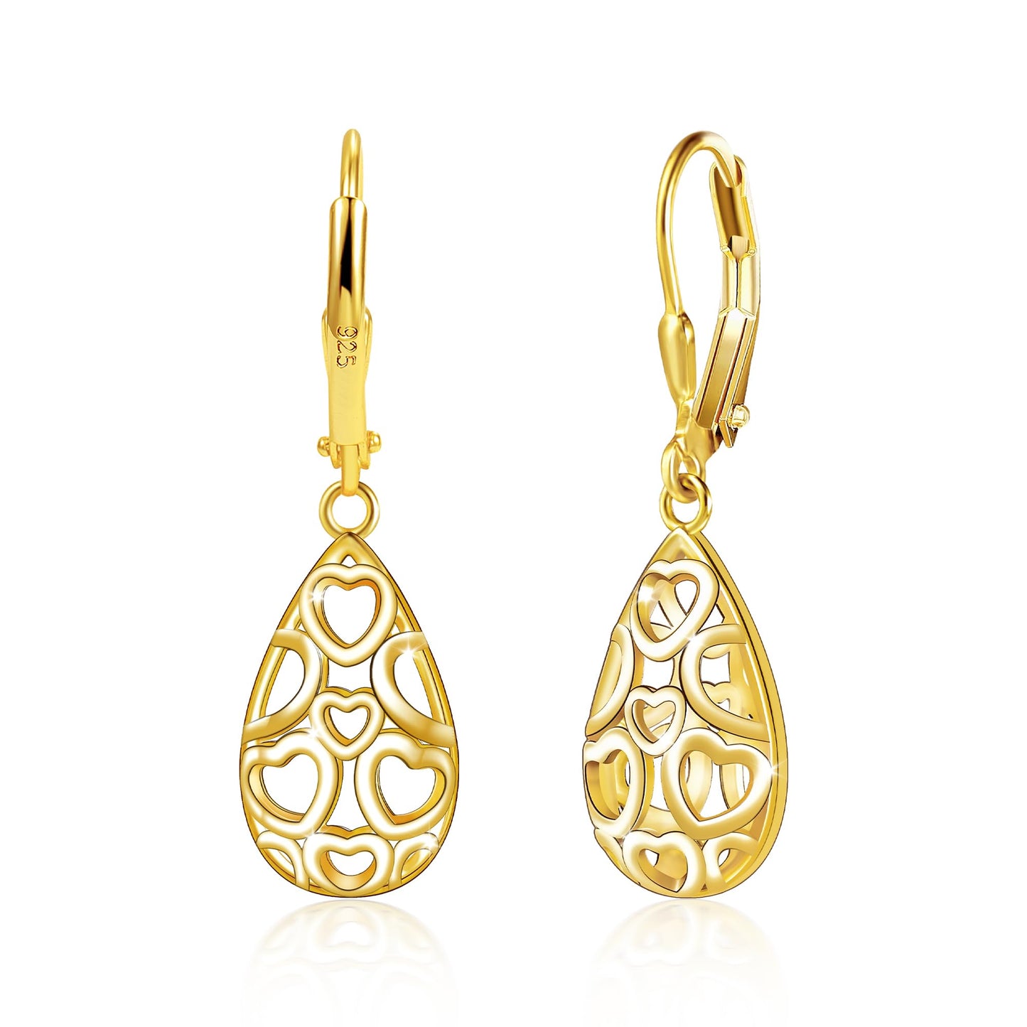 14K Gold Teardrop Dangle Earrings for Women Sterling Silver Tear drop Leverback Earrings Hypoallergenic Sterling Silver Filigree Earing