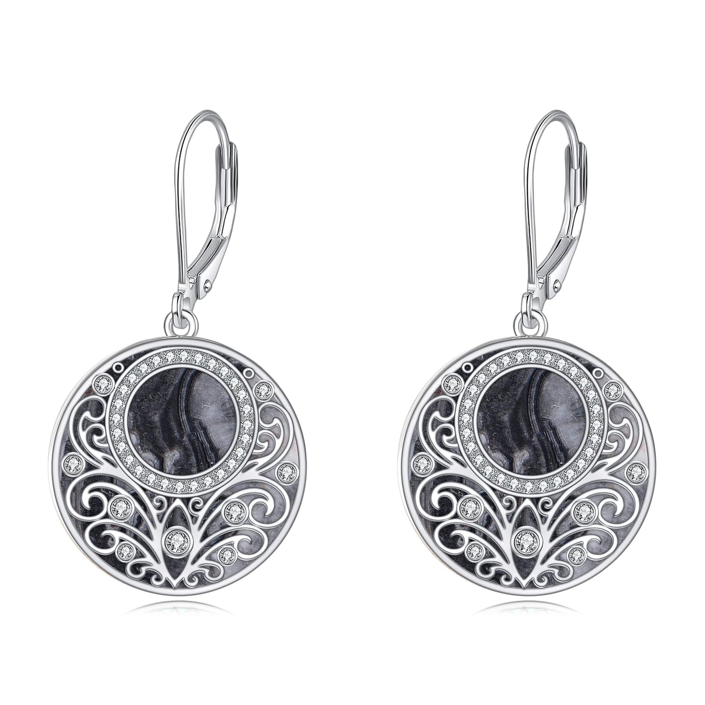 Sterling Silver Nature Stone Filigree Leverback Dangle Earrings Jewelry Gifts For Women