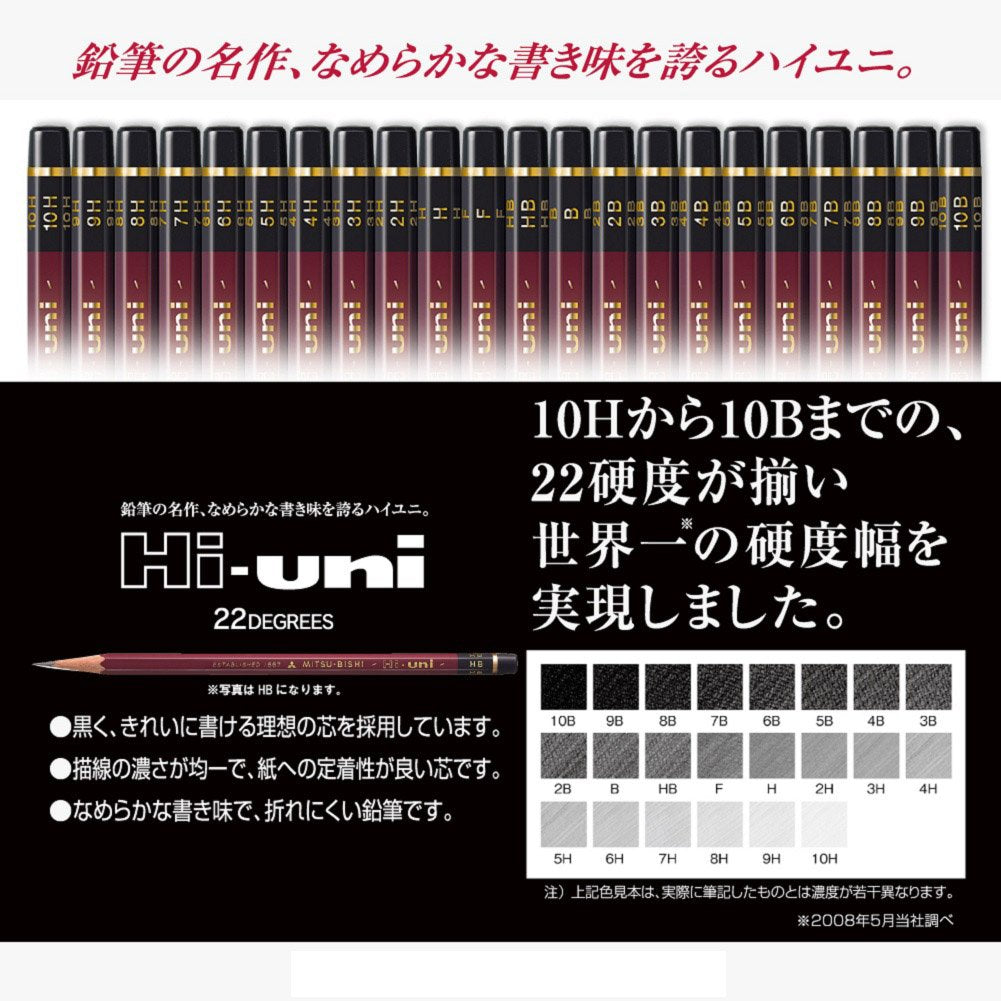 Uni Hi-Uni Wooden Pencil - 10B - Box of 12 (HU10B)