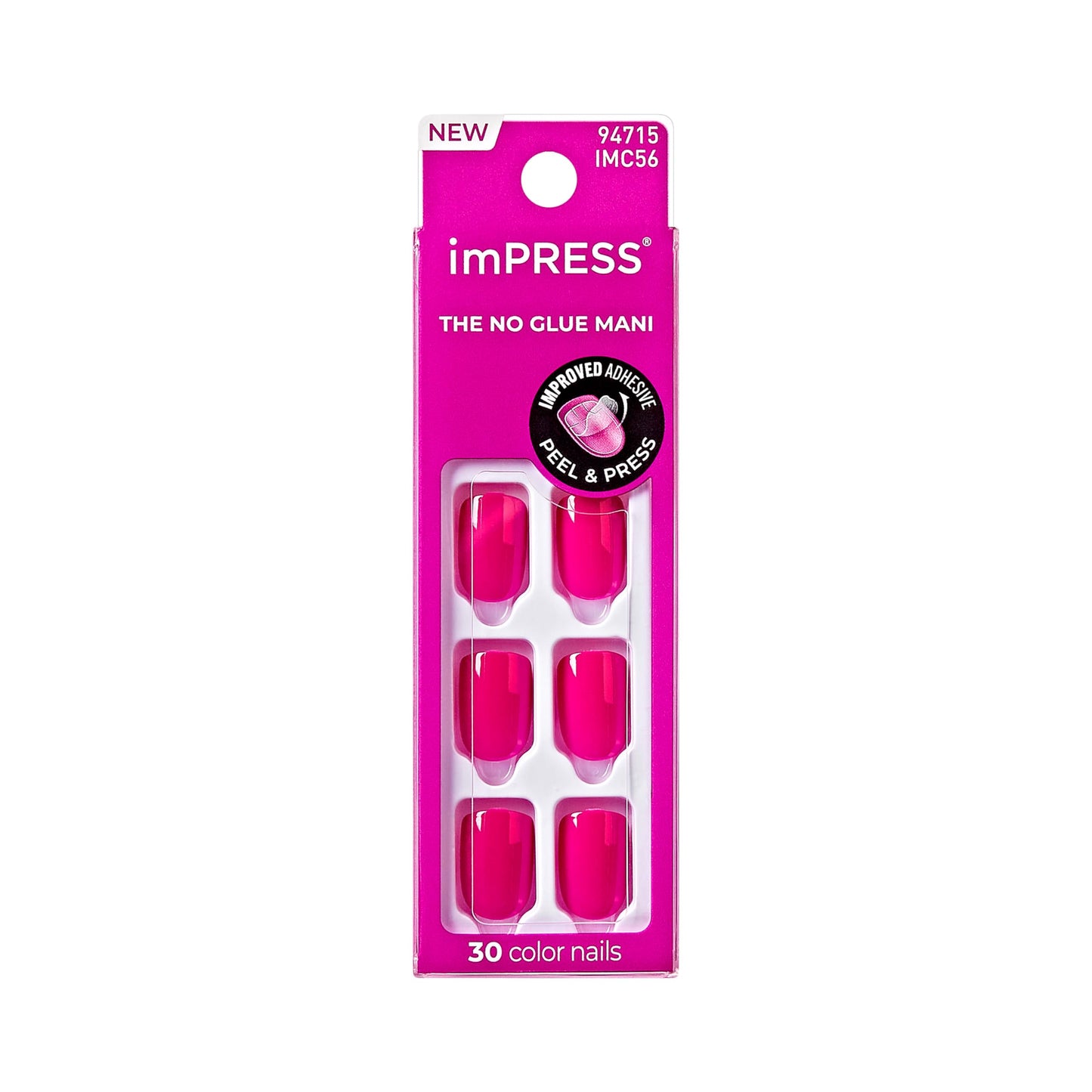 Kiss Impress No Glue Mani Press On Nails, Color, 'All Smiles', Pink, Short Size, Squoval Shape, Includes 30 Nails, Prep Pad, Instructions Sheet, 1 Manicure Stick, 1 Mini File