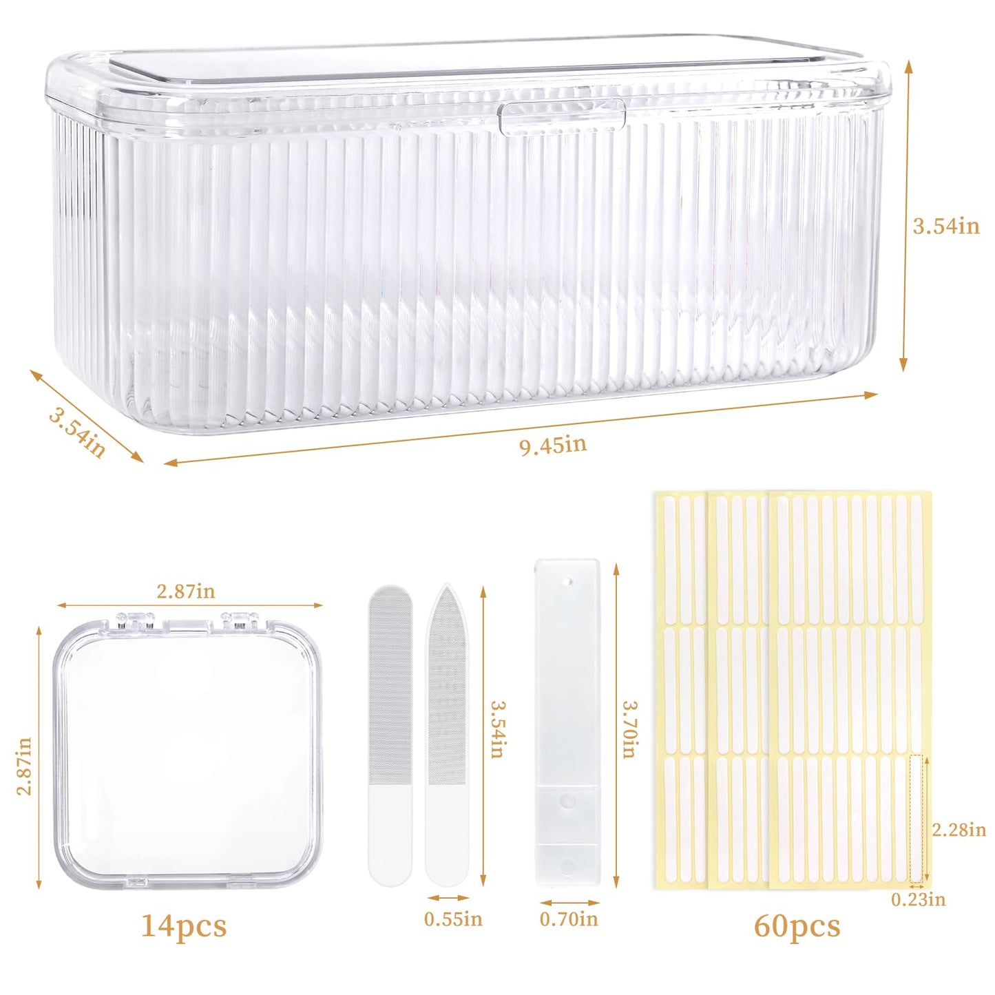YINGJEE 15 Pcs Press On Nail Storage Box Container, Clear Press On Nail Packaging Box with 90 Pcs Adhesive Double Sided Tape, False Nail Organizer Case Nail Display Case for Nail Art Home Salon
