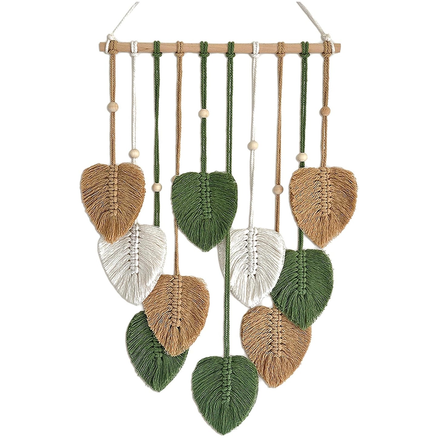 TUDRUKU 15.7x36 Inch Macrame Wall Hanging Nursery Decor Leaves Woven Tapestry Feather Handmade Yarn Tassels Boho Wall Decor for Bedroom Living Room Apartment Home Backdrop (Green)