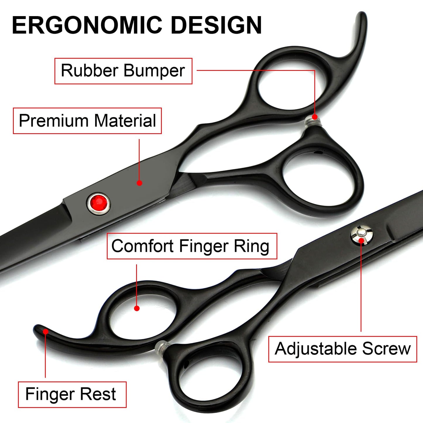 Professional Dog Grooming Scissors kit Black 5 in 1, Dog Shears for Grooming 6CR Premium Stainless Steel Grooming Scissors Kit for Dogs Cat Pet