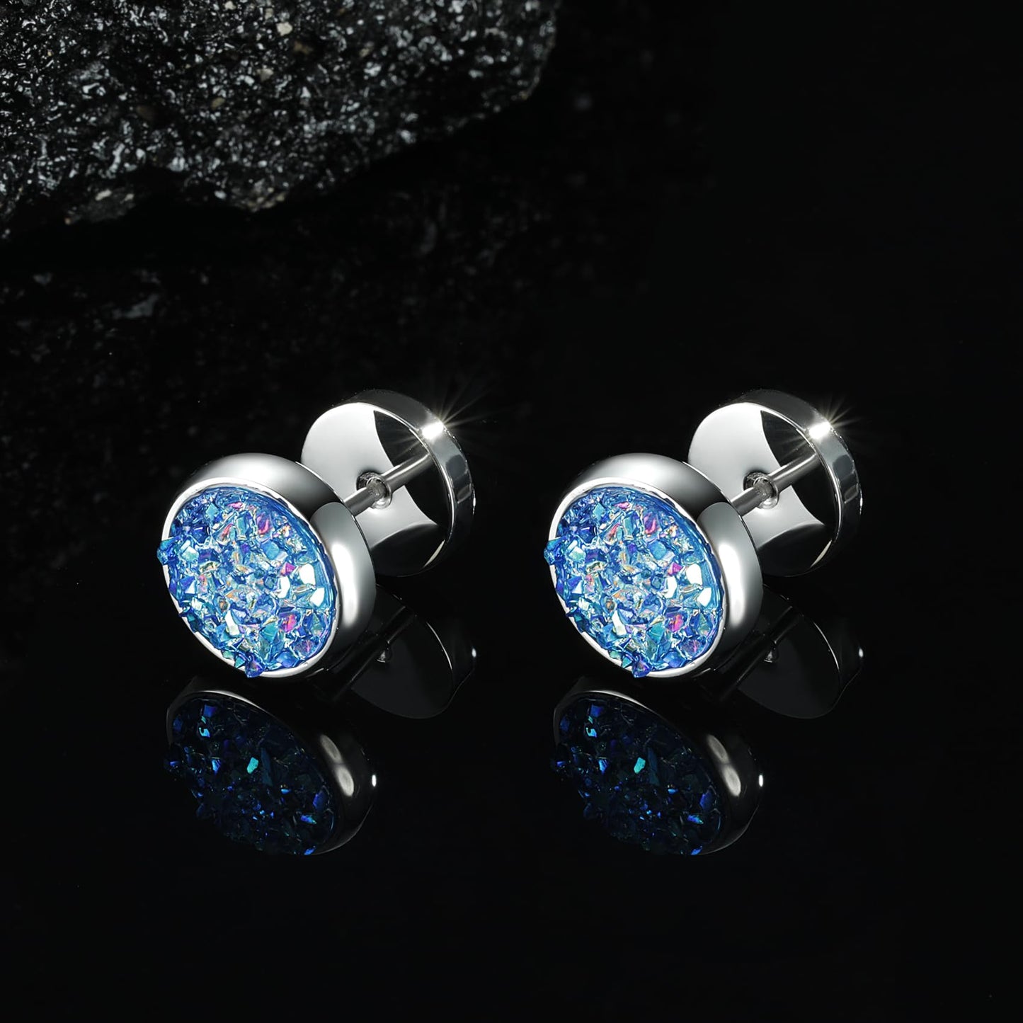 Women Men Flat Back Stud Earrings Non-Nickel Crystal Stone Earrings Titanium Stainless Steel Hypoallergenic Cartilage Earrings Stud for Sensitive Ears