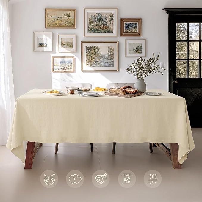Linen World Linen Tablecloth - 100% French Linen Table Cloth 55" x 55" Inch,Washable Square Tablecloth for Dining,Outdoor,Weddings and Restaurants,Decorative Thanksgiving Christmas,Sand Beige