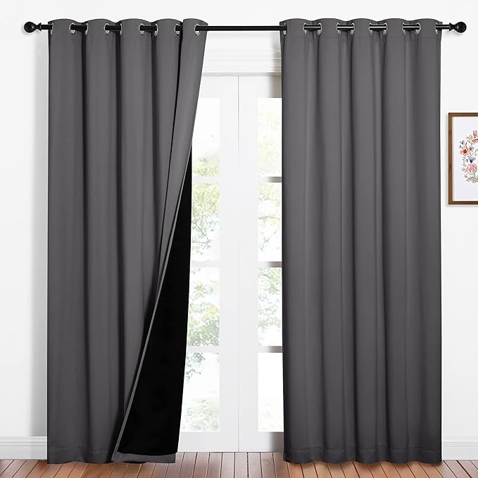 NICETOWN Grey Full Shade Curtain Panels, Pair of Energy Smart & Noise Blocking Out Blackout Drapes for Dining Room Window, Thermal Insulated Guest Room Lined Window Dressing(Gray, 62 x 84 inch)