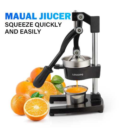 Cast Iron manual juicer, Hand Citrus juicer press, Orange Lemon Squeezer,Heavy Duty Manual Juicer,Commercial Grade,Countertop Extactor for Fruit Juice -Stainless Steel,Easy to Clean Black