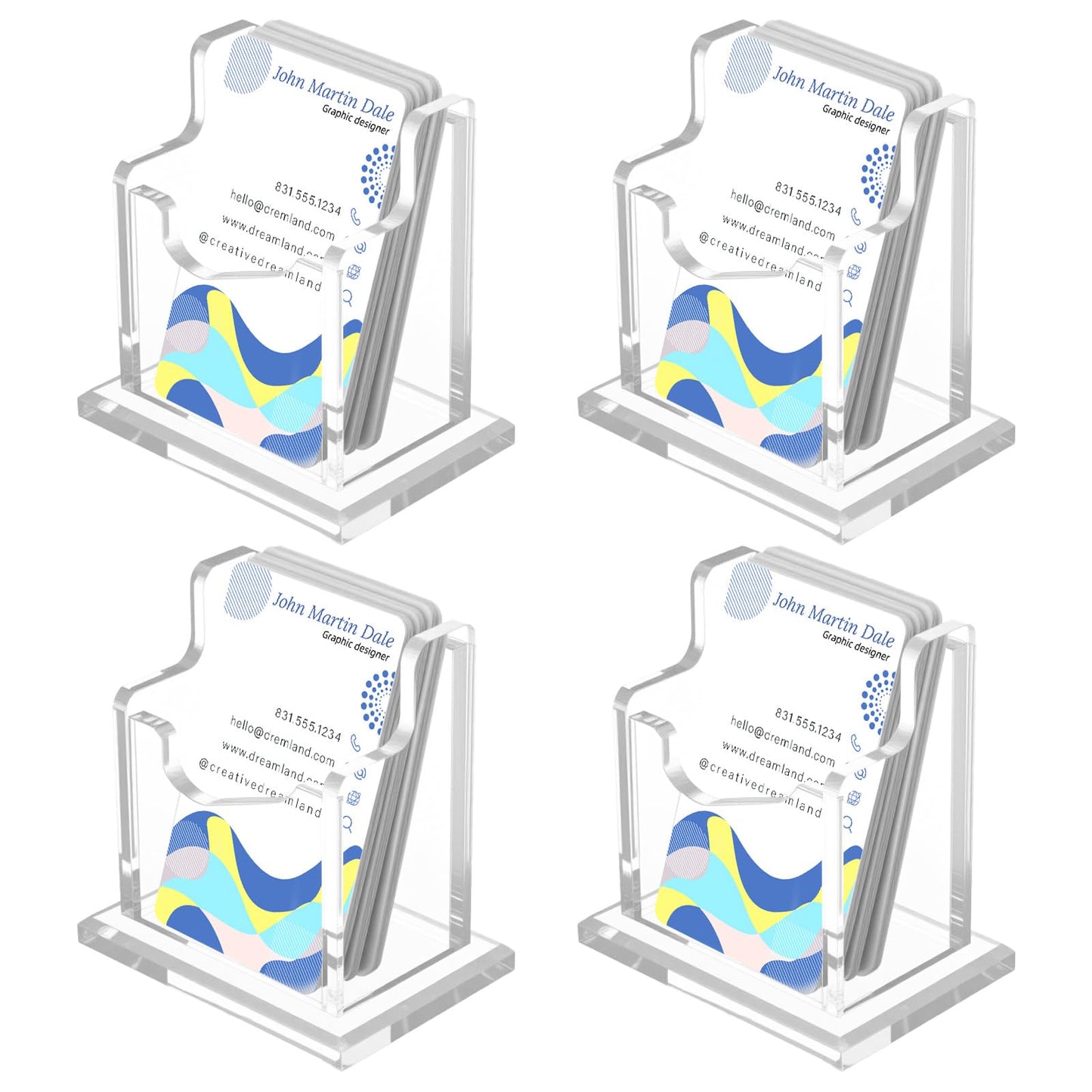 zisiueel 4 Packs Acrylic Business Cards Holders for Desk, Vertical Clear Busines Name Card Display Stand, Desk Accessory Business Name Card Organizer (Vertical, 1-Slot)