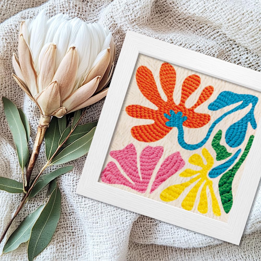 ACRNIGHEET Punch Needle Kits for Adults Beginners Include Instructions, Boho Flowers Punch Needle Embroidery Kit, Pre-Printed Pattern, Embroidery Hoop, Yarns, Needles, DIY Crafts Gifts Idea