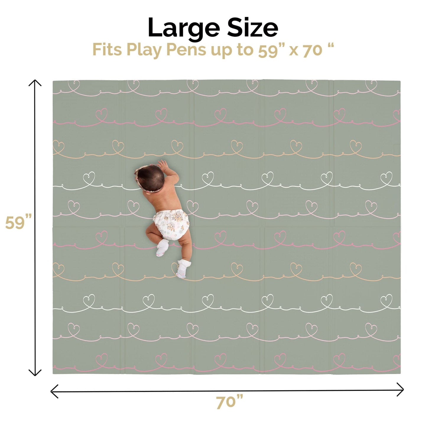 JumpOff Jo Foldable Foam Play Mat – Large Waterproof Baby & Toddler Activity Floor Mat, Double-Sided 70 x 59 Inch Play Surface - Love Blossoms