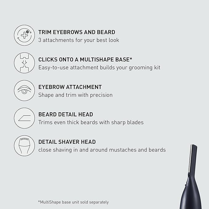 Panasonic MultiShape Facial Detail Shaver Trimmer Set Attachment, Eyebrow & Beard Detail Trimmer, Wet/Dry, Add to MultiShape Grooming System, Easy-Clean Tool - ER-CDT1-A