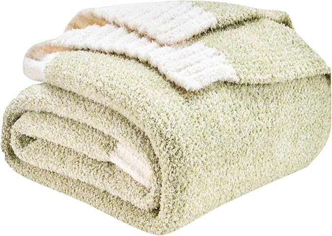 CozeCube Melange Blanket, Ultra Soft Sage Green and White Throw Blanket, Warm Cozy Knit Fuzzy Plush Reversible Throw for Couch Bed Sofa, 60"x80"