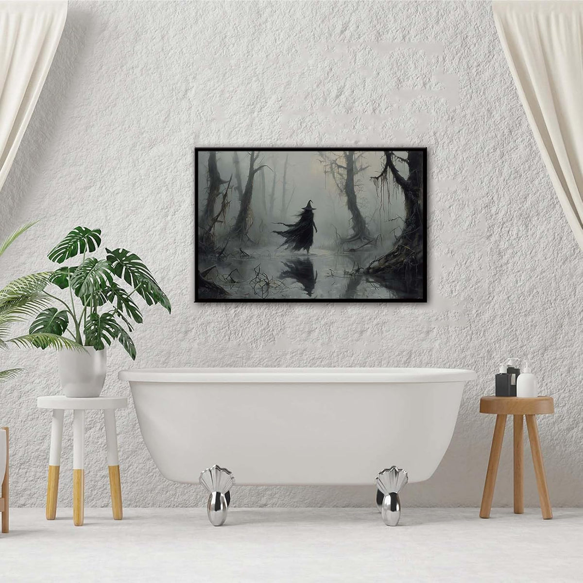 JFHCQJPK Vintage rustic swamp witch poster dark moody wall art gothic horror season halloween print for home decor retro dark moody painting24x36in Metal blackFramed